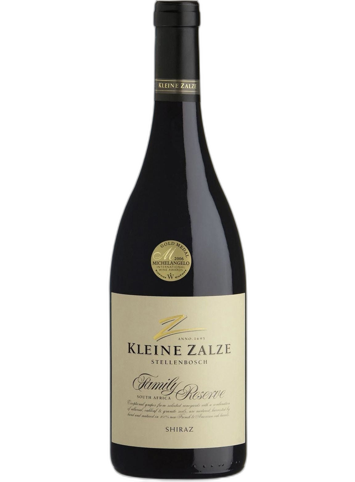 Flasche Kleine Zalze Family Reserve Shiraz Rotwein.