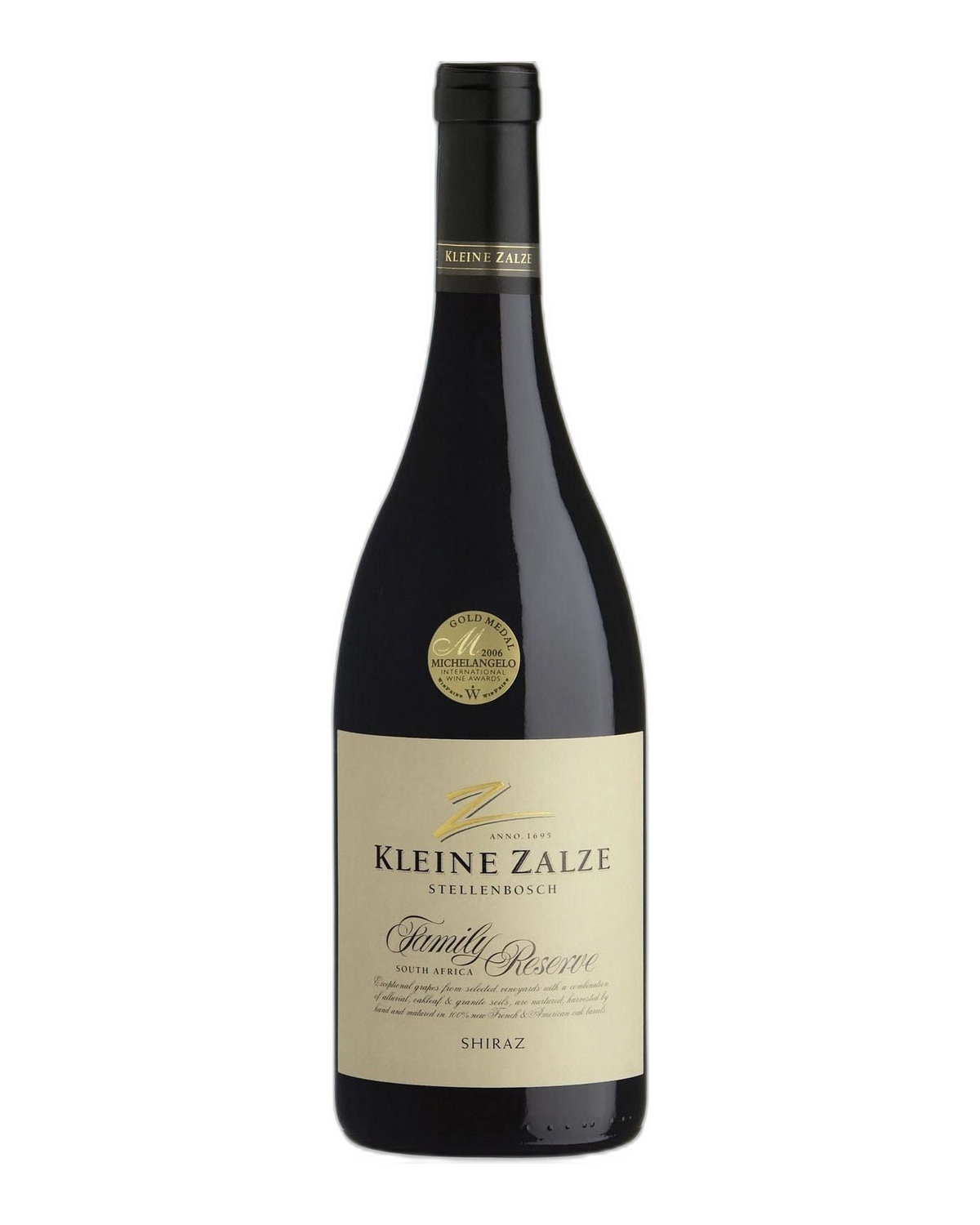 Flasche Kleine Zalze Family Reserve Shiraz Rotwein.