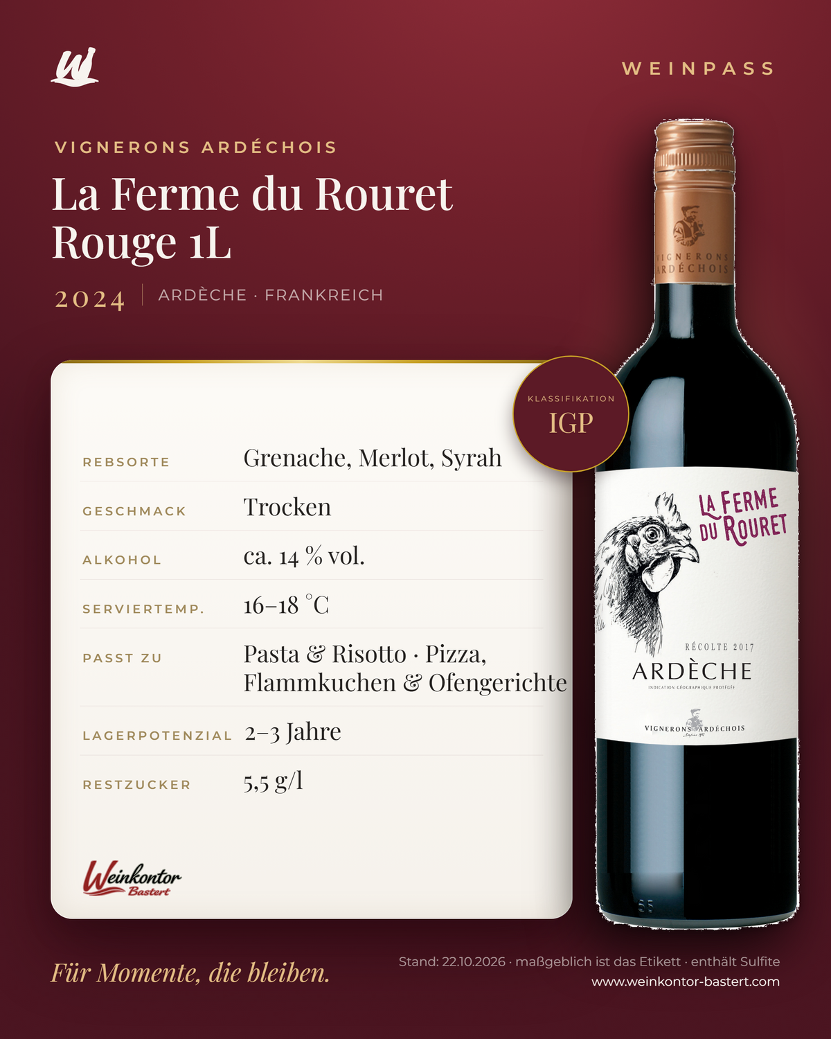 La Ferme du Rouret Rouge Vignerons Ardéchois IGP 1L – Ardèche – Weinpass | Weinkontor Bastert