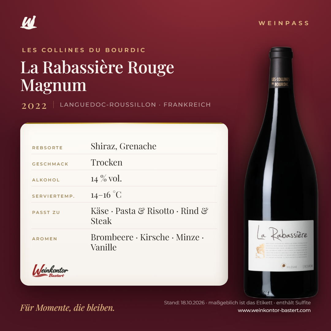 La Rabassière Rouge Magnum Les Collines du Bourdic – Languedoc-Roussillon – Weinpass | Weinkontor Bastert