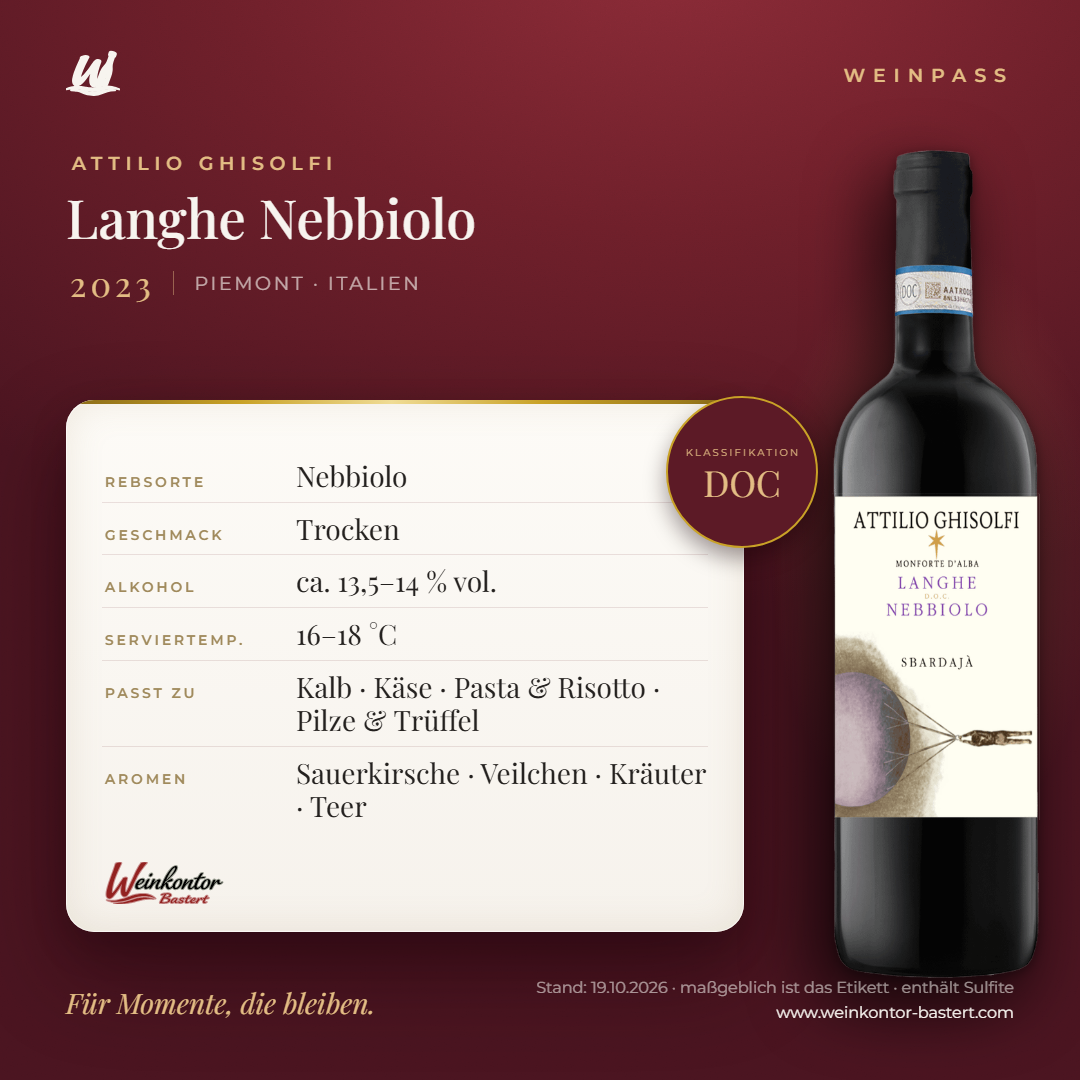 Langhe Nebbiolo DOC Attilio Ghisolfi – Piemont – Weinpass | Weinkontor Bastert
