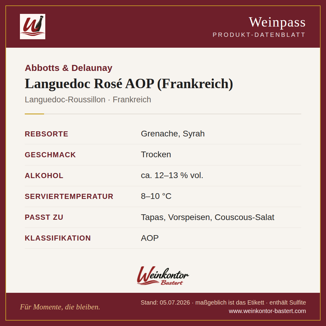 Languedoc Rosé AOP Abbotts & Delaunay – Roséwein – Languedoc, Frankreich – Steckbrief | Weinkontor Bastert