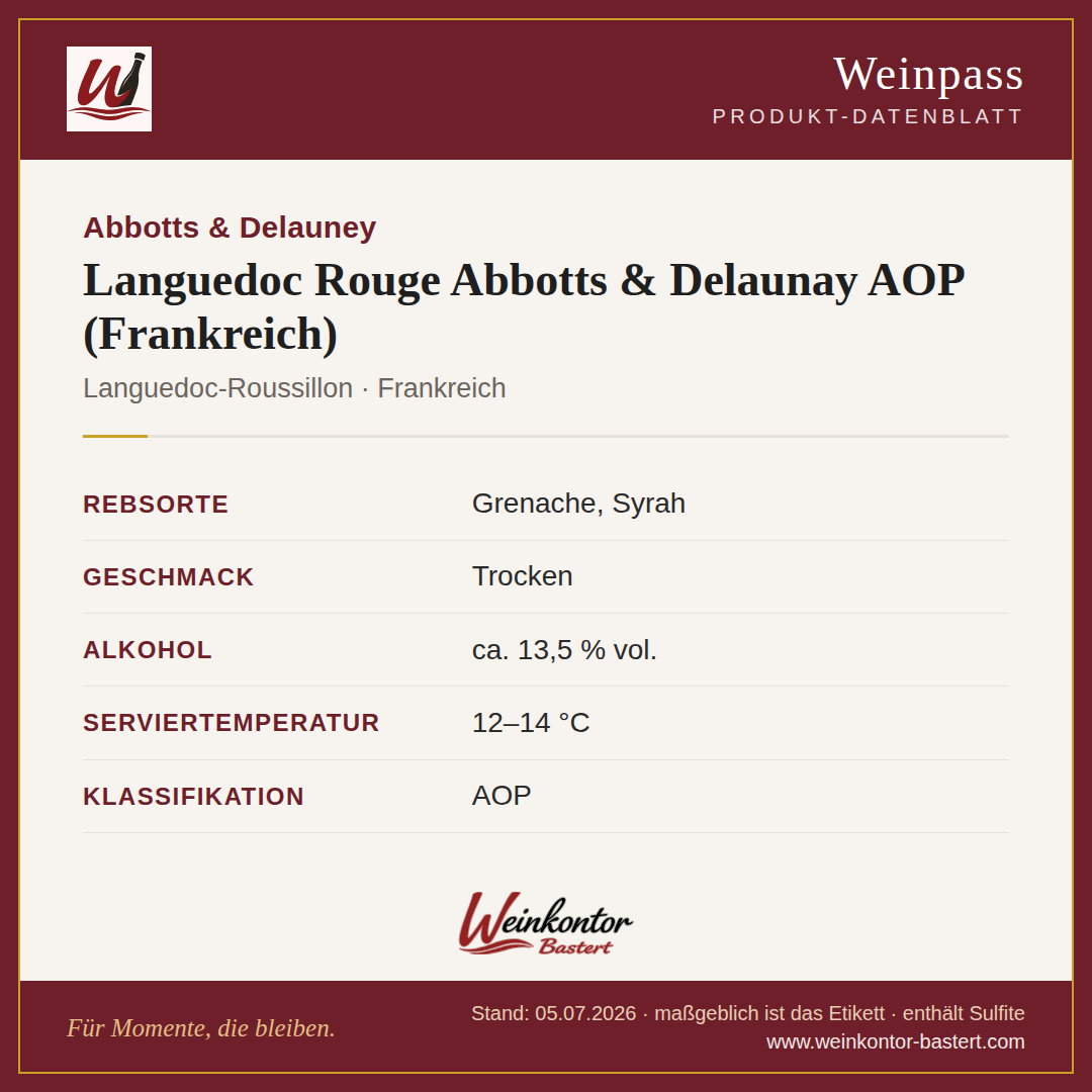 Languedoc Rouge Abbotts & Delaunay AOP – Rotwein – Languedoc, Frankreich – Steckbrief | Weinkontor Bastert