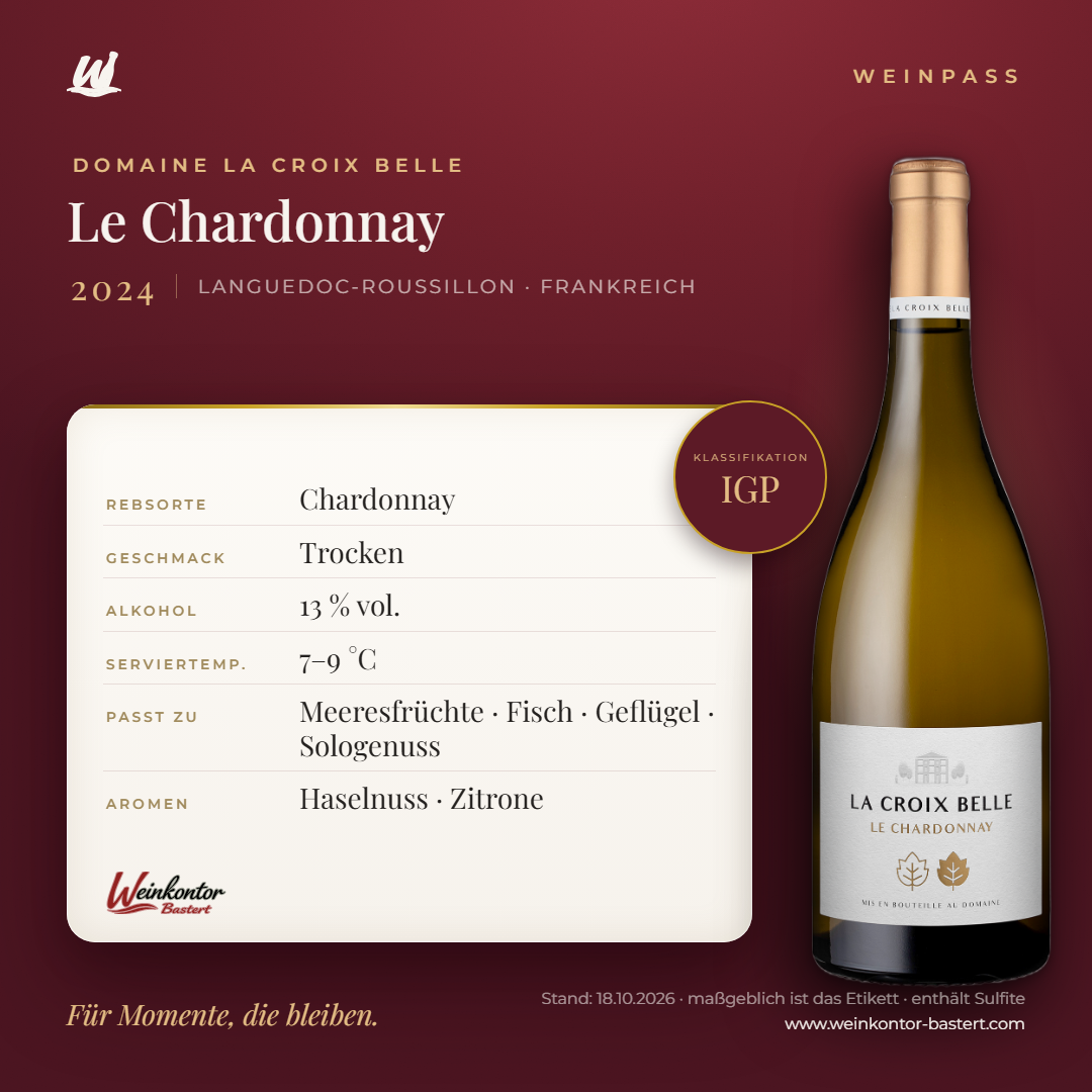Le Chardonnay Domaine La Croix Belle – Languedoc-Roussillon – Weinpass | Weinkontor Bastert