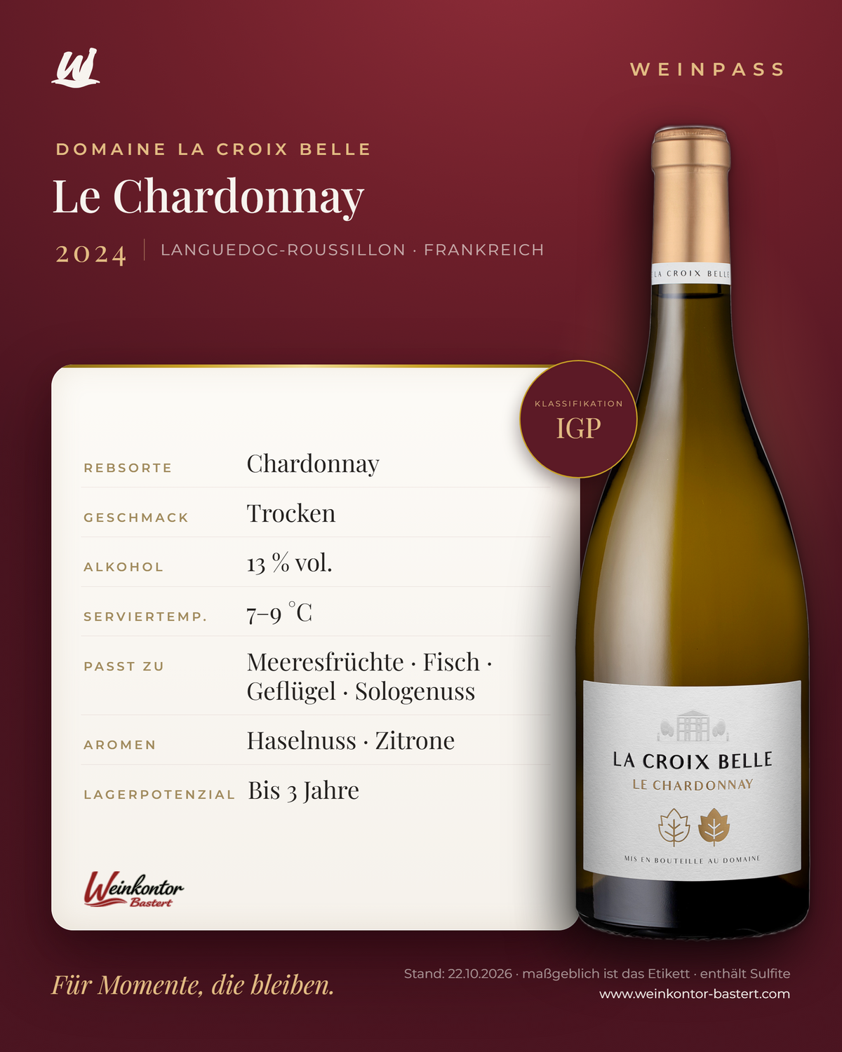 Le Chardonnay Domaine La Croix Belle – Languedoc-Roussillon – Weinpass | Weinkontor Bastert