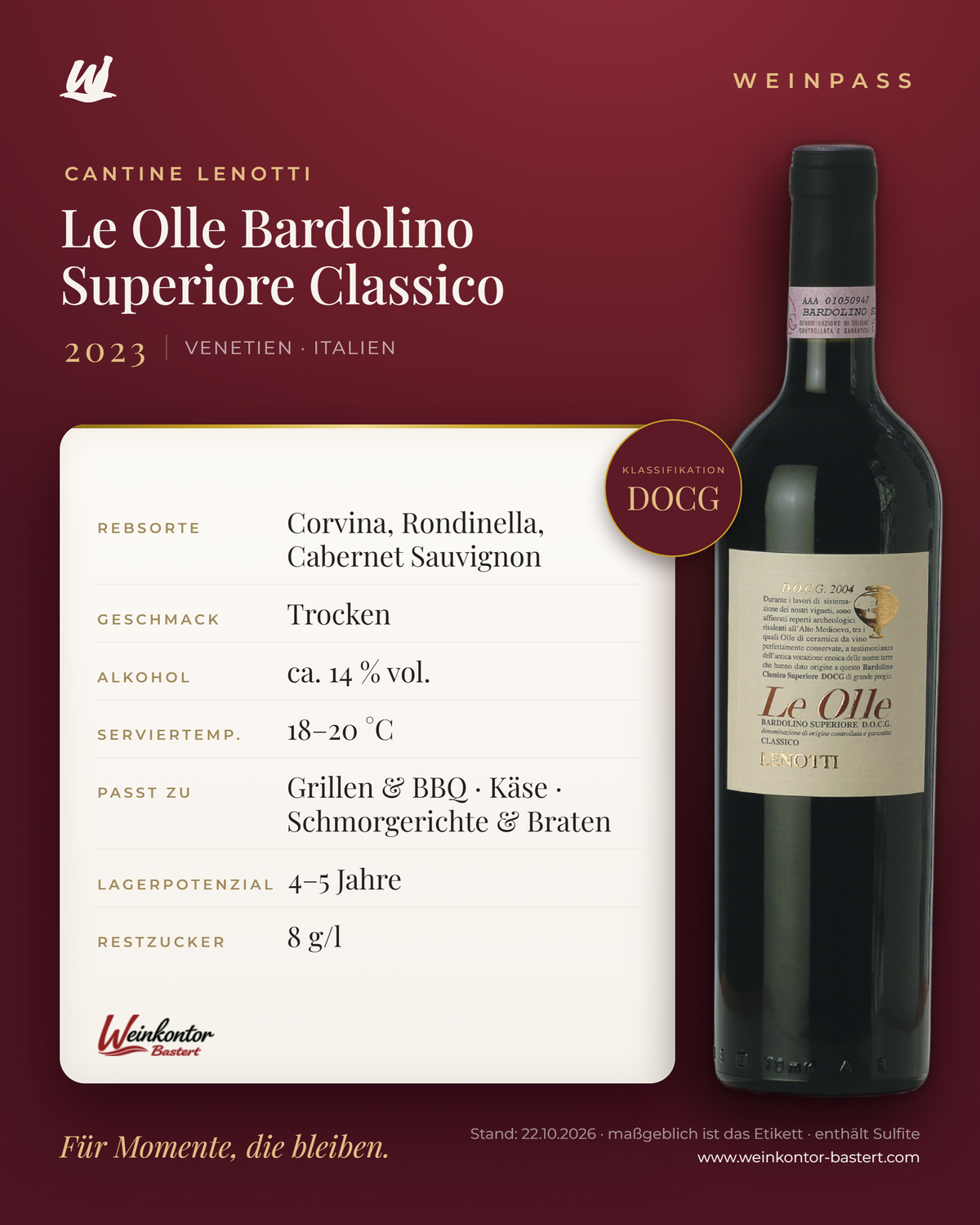 Le Olle Bardolino Superiore Classico Cantine Lenotti DOCG – Venetien – Weinpass | Weinkontor Bastert