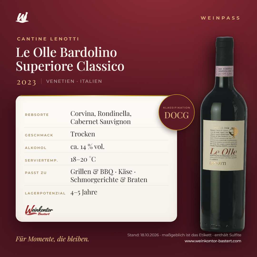 Le Olle Bardolino Superiore Classico Cantine Lenotti DOCG – Venetien – Weinpass | Weinkontor Bastert