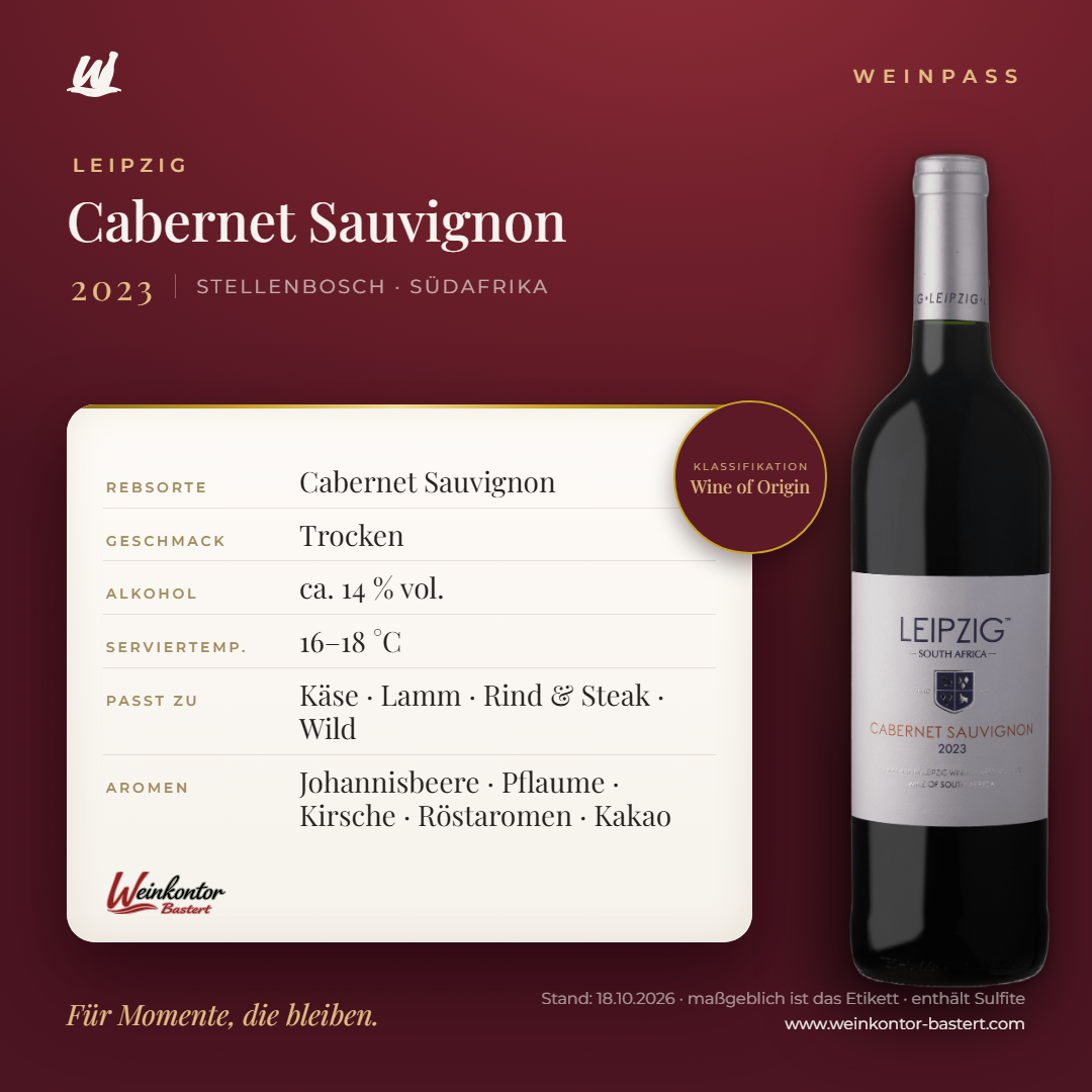 Leipzig Cabernet Sauvignon – Stellenbosch – Weinpass | Weinkontor Bastert