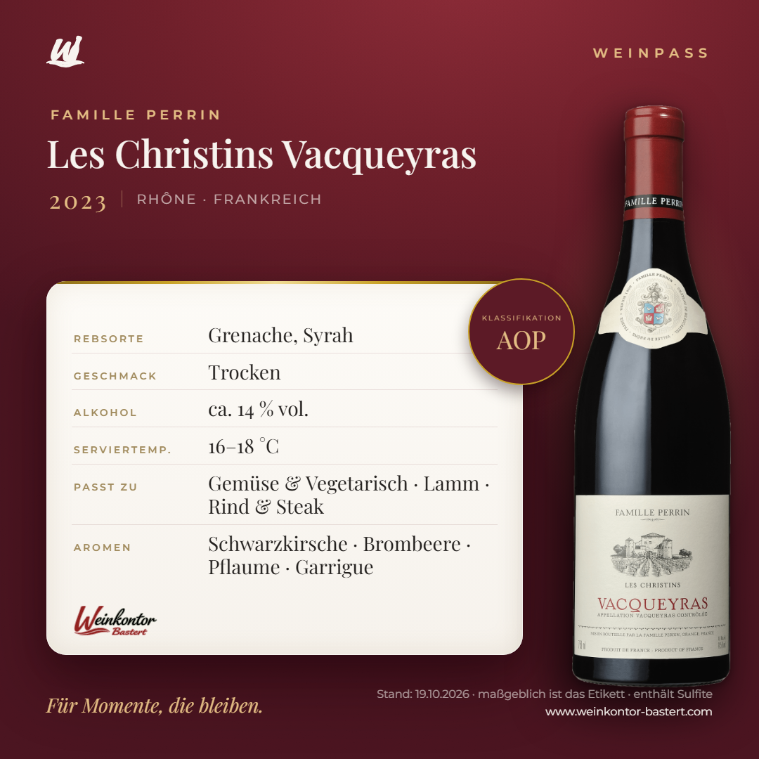 Les Christins Vacqueyras AOP Famille Perrin – Rhône – Weinpass | Weinkontor Bastert