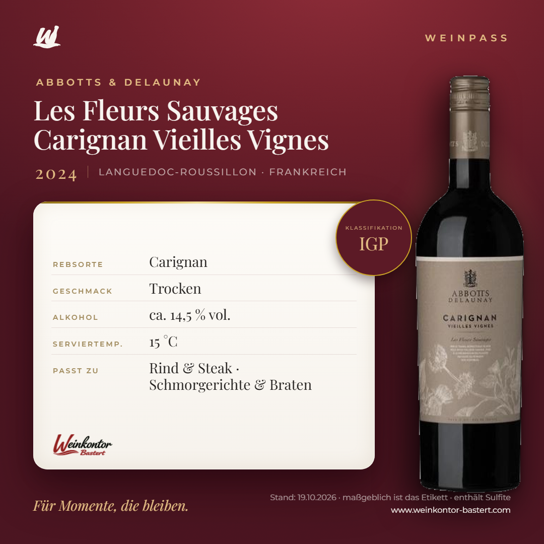 Les Fleurs Sauvages Carignan Vieilles Vignes Abbotts & Delaunay IGP – Languedoc-Roussillon – Weinpass | Weinkontor Bastert