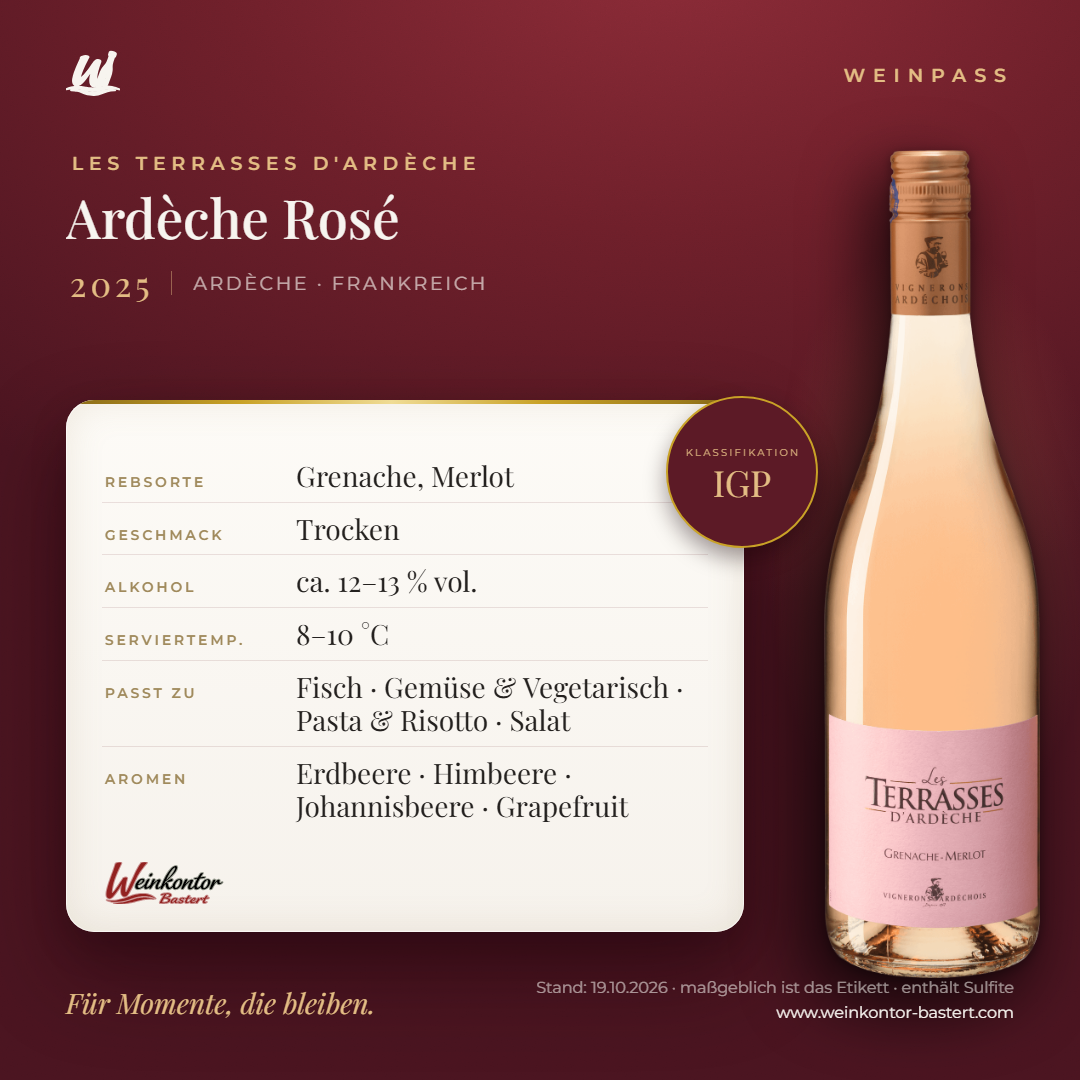 Les Terrasses D'Ardèche Rosé IGP – Ardèche – Weinpass | Weinkontor Bastert