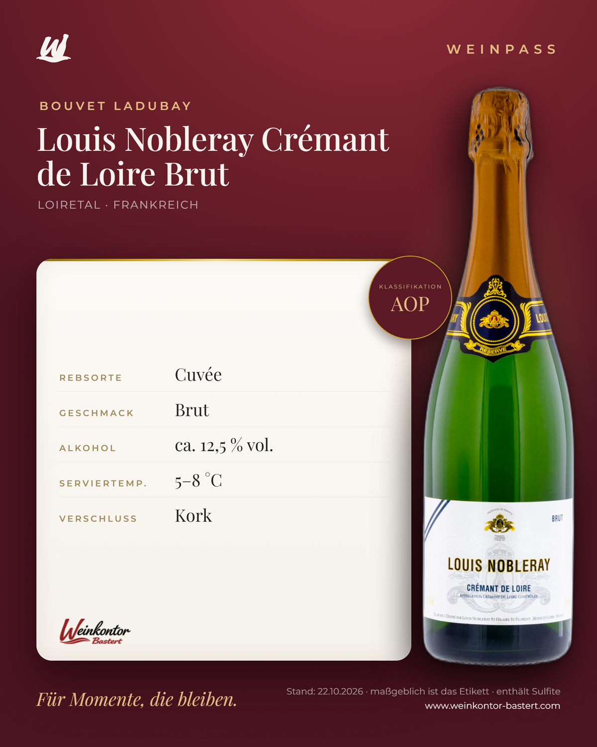 Louis Nobleray Crémant de Loire AOP Brut Bouvet Ladubay – Loire – Weinpass | Weinkontor Bastert