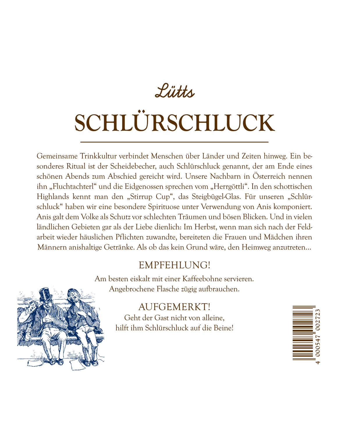 Rückenetikett Lütts Schlür-Schluck mit der Geschichte zum Namen