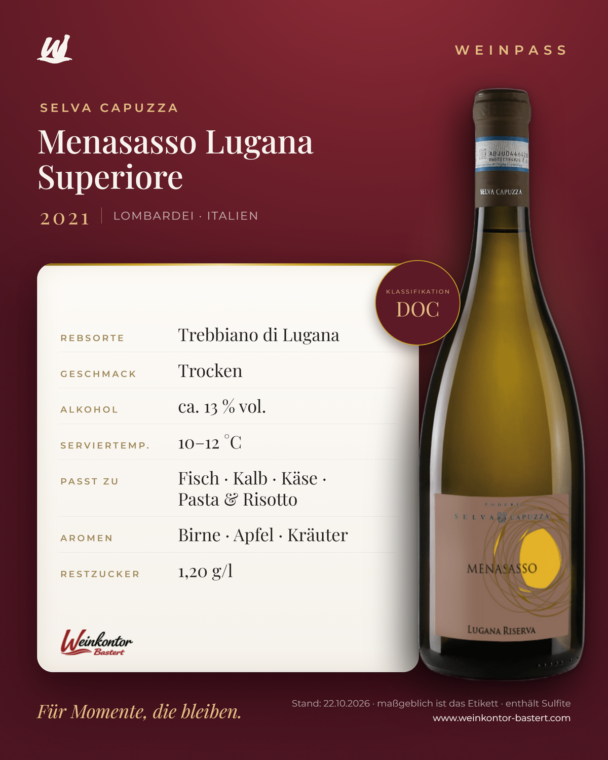 Menasasso Lugana Superiore DOC Selva Capuzza – Lombardei – Weinpass | Weinkontor Bastert