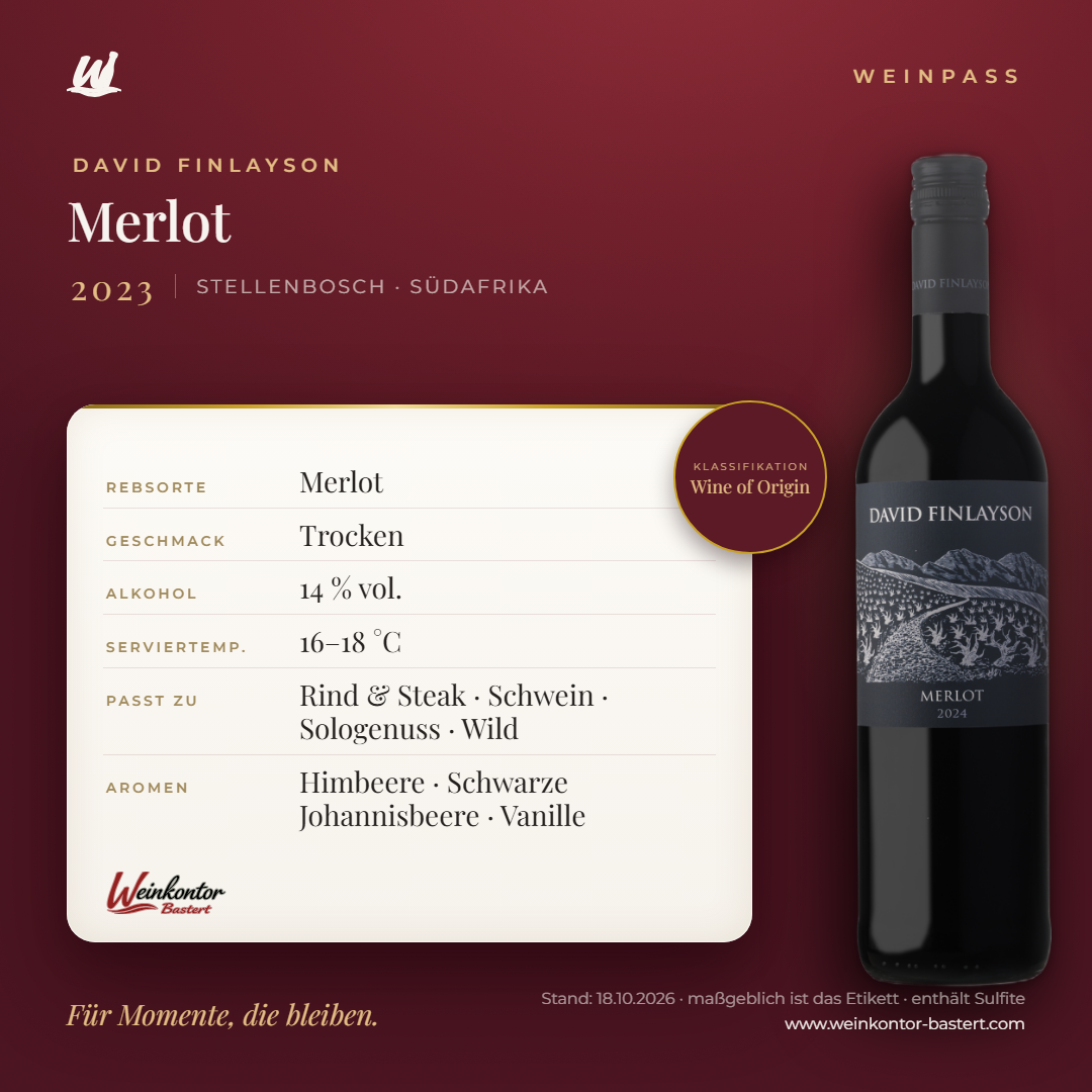 Merlot David Finlayson – Stellenbosch – Weinpass | Weinkontor Bastert