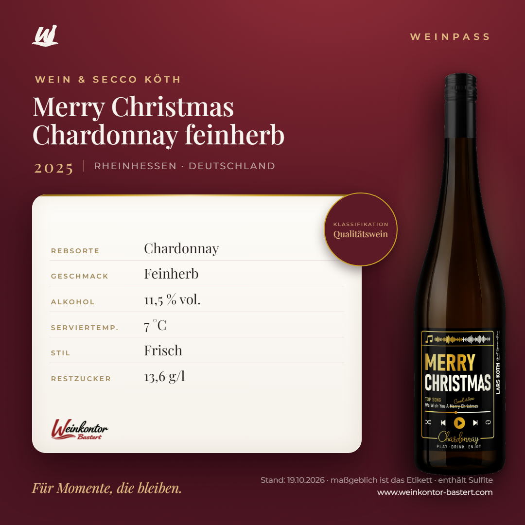 Merry Christmas Chardonnay feinherb Lars Köth Next Generation – Rheinhessen – Weinpass | Weinkontor Bastert