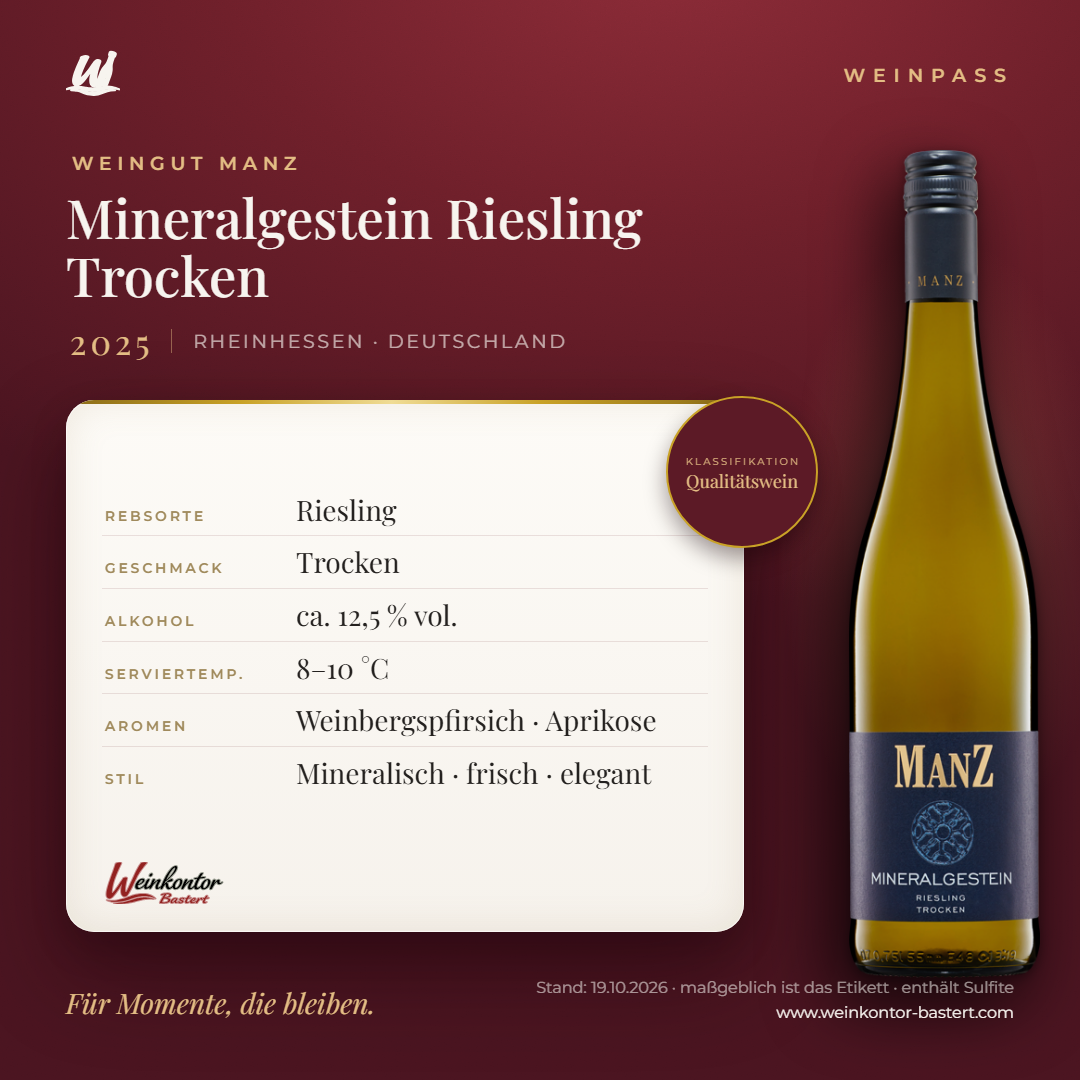 Mineralgestein Riesling Trocken Manz 6er-Karton – Rheinhessen – Weinpass | Weinkontor Bastert