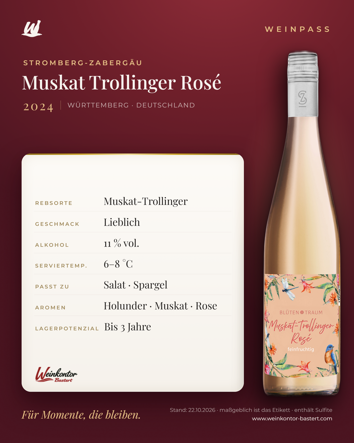 Muskat Trollinger Rosé Stromberg-Zabergäu – Württemberg – Weinpass | Weinkontor Bastert
