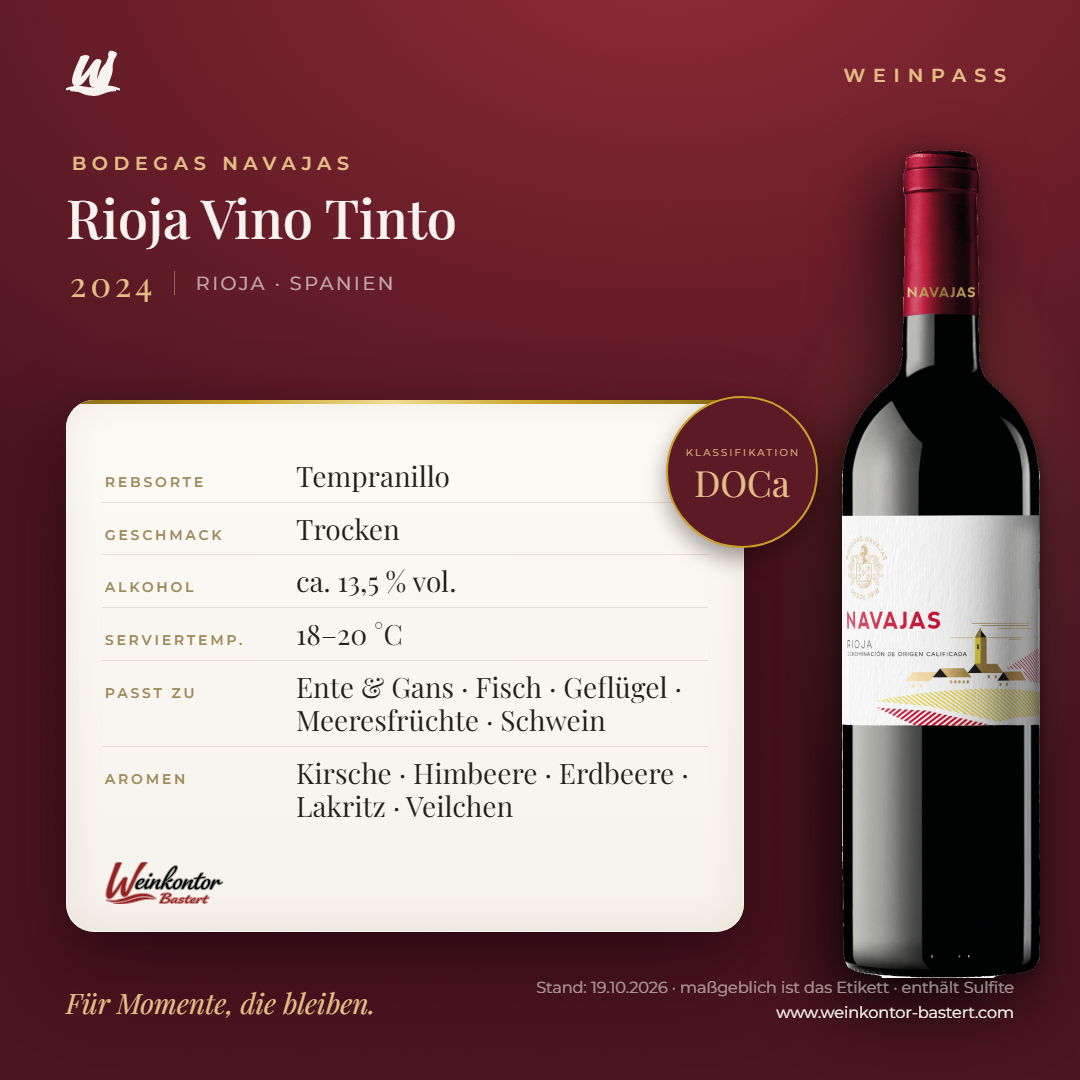 Vino Tinto Bodegas Navajas DOCa – Rioja – Weinpass | Weinkontor Bastert