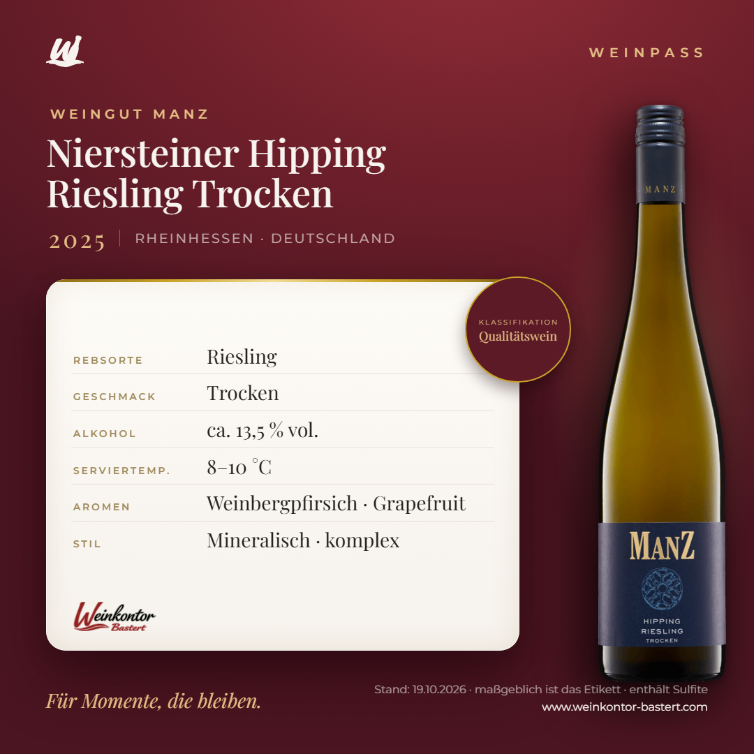 Niersteiner Hipping Riesling Trocken Manz 6er-Karton – Rheinhessen – Weinpass | Weinkontor Bastert