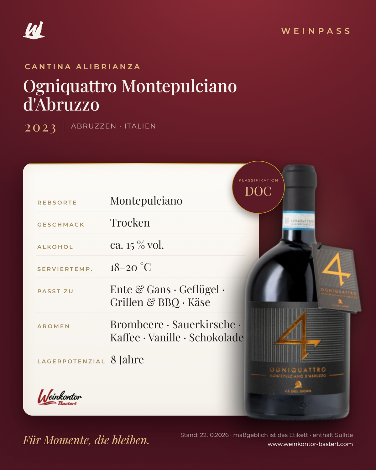 Ogniquattro Montepulciano d'Abruzzo DOC – Abruzzen – Weinpass | Weinkontor Bastert