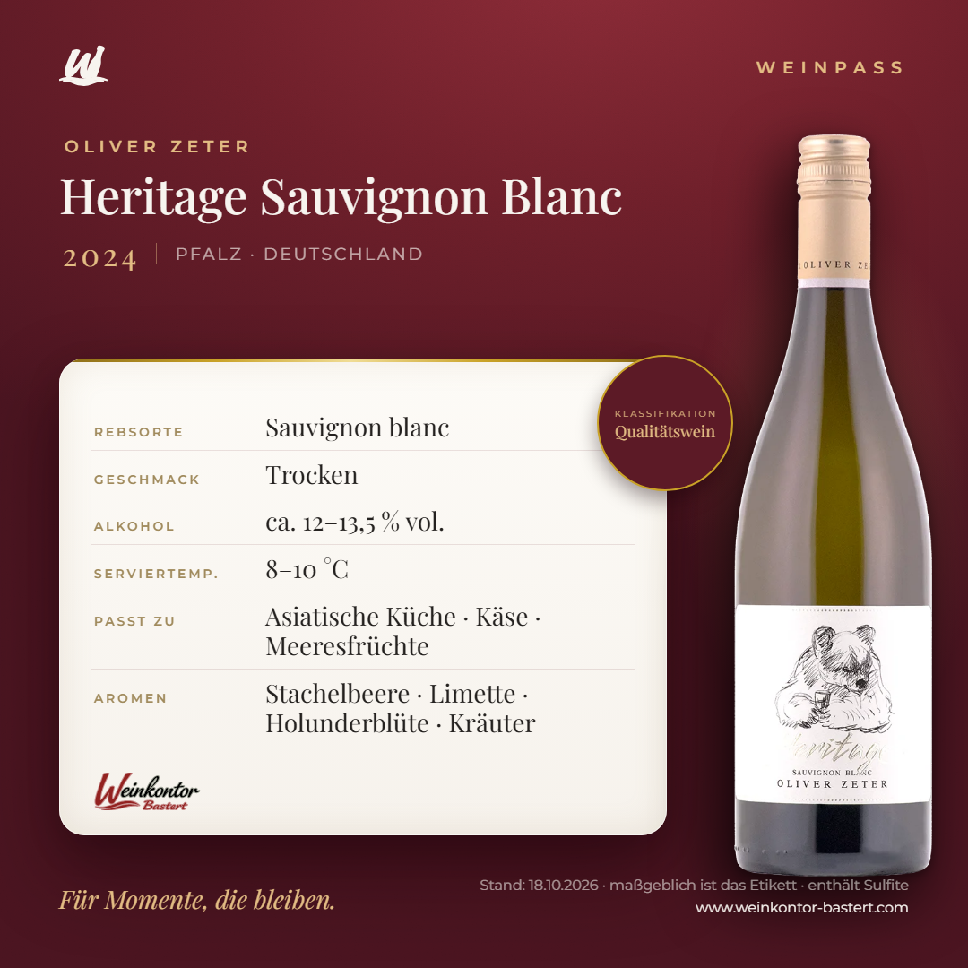 Heritage Sauvignon Blanc Oliver Zeter – Pfalz – Weinpass | Weinkontor Bastert