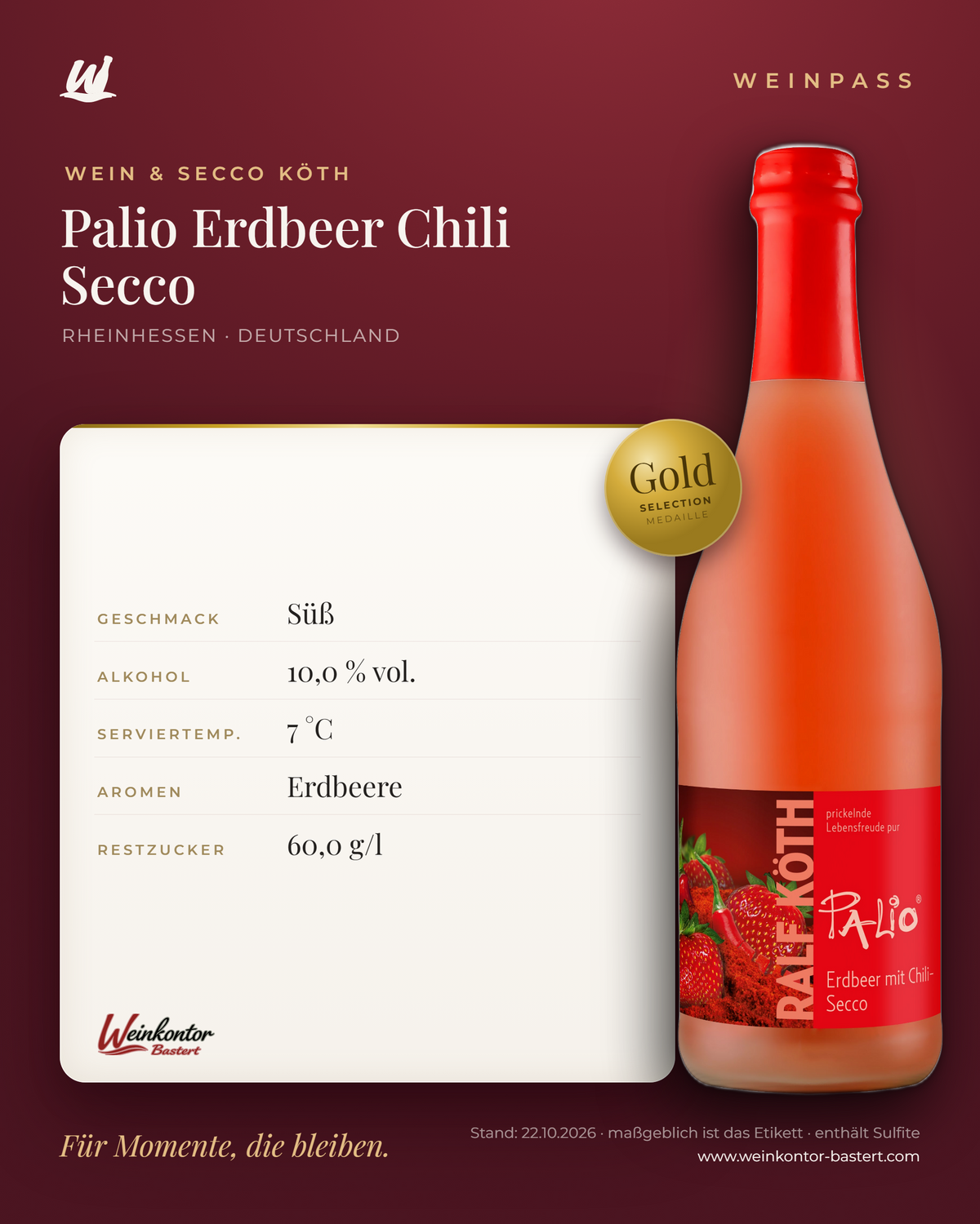 Palio Erdbeer Chili Secco Ralf Köth – Rheinhessen – Weinpass | Weinkontor Bastert