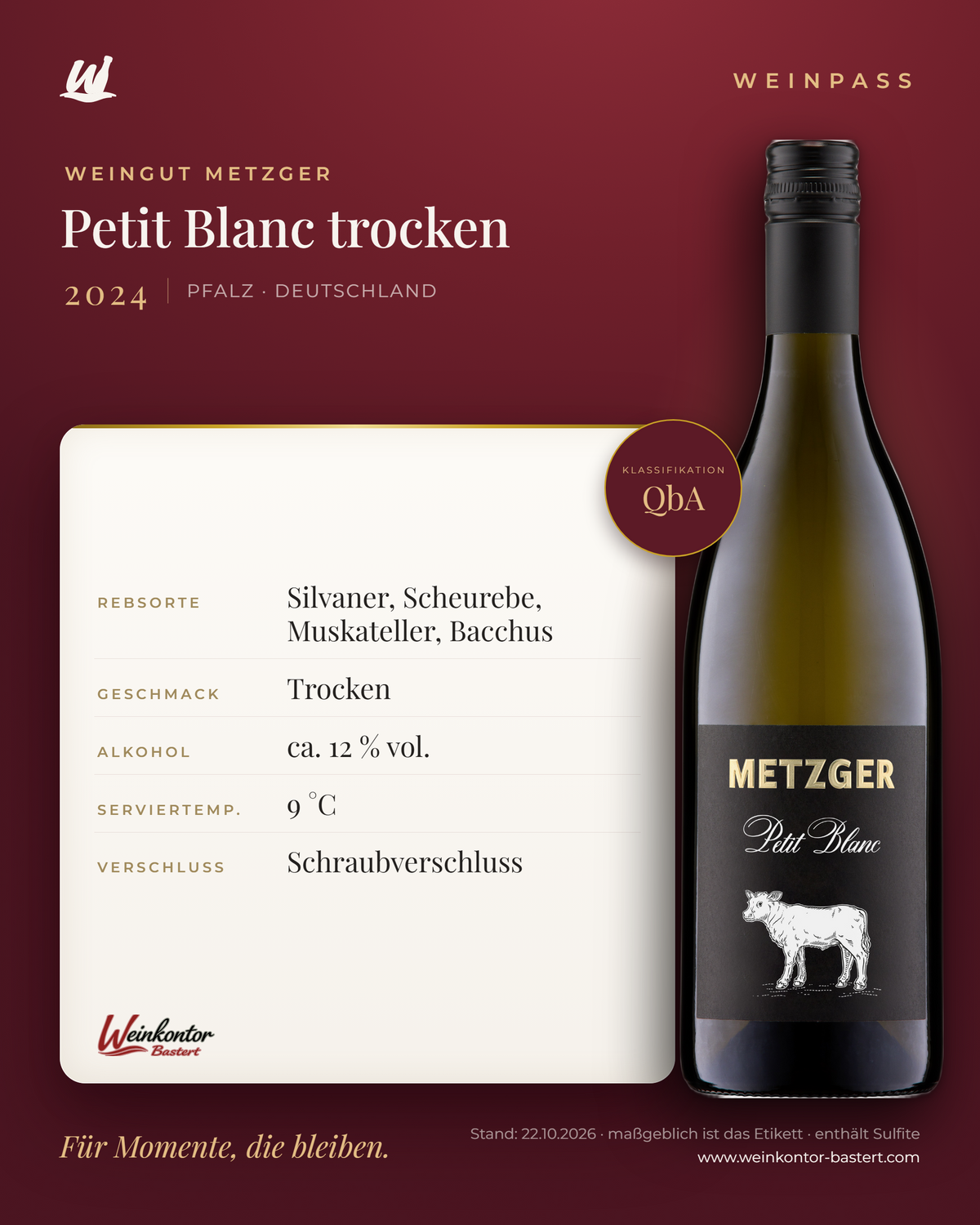 Petit Blanc trocken Weingut Metzger QbA – Pfalz – Weinpass | Weinkontor Bastert
