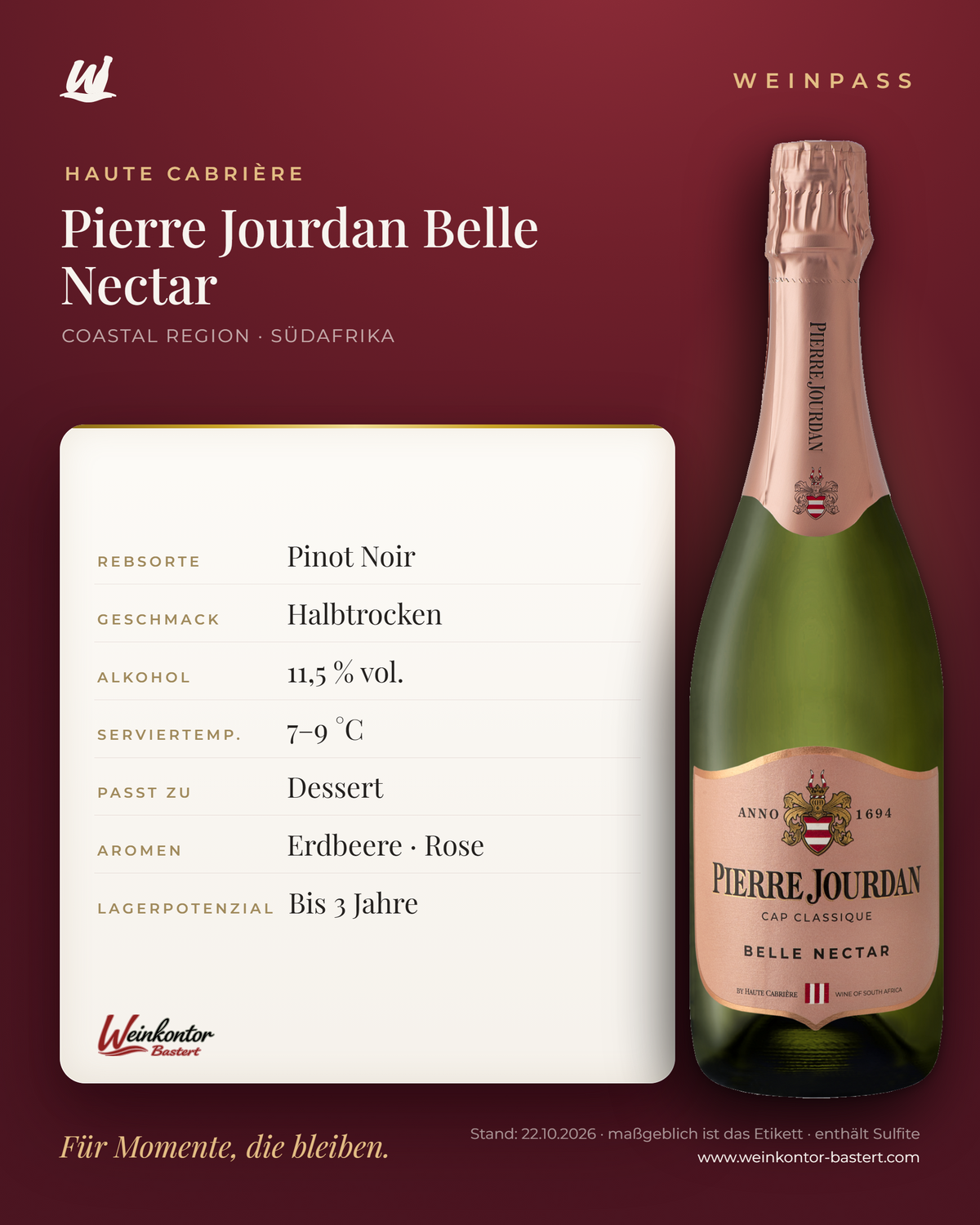 Pierre Jourdan Belle Nectar – Coastal Region – Weinpass | Weinkontor Bastert
