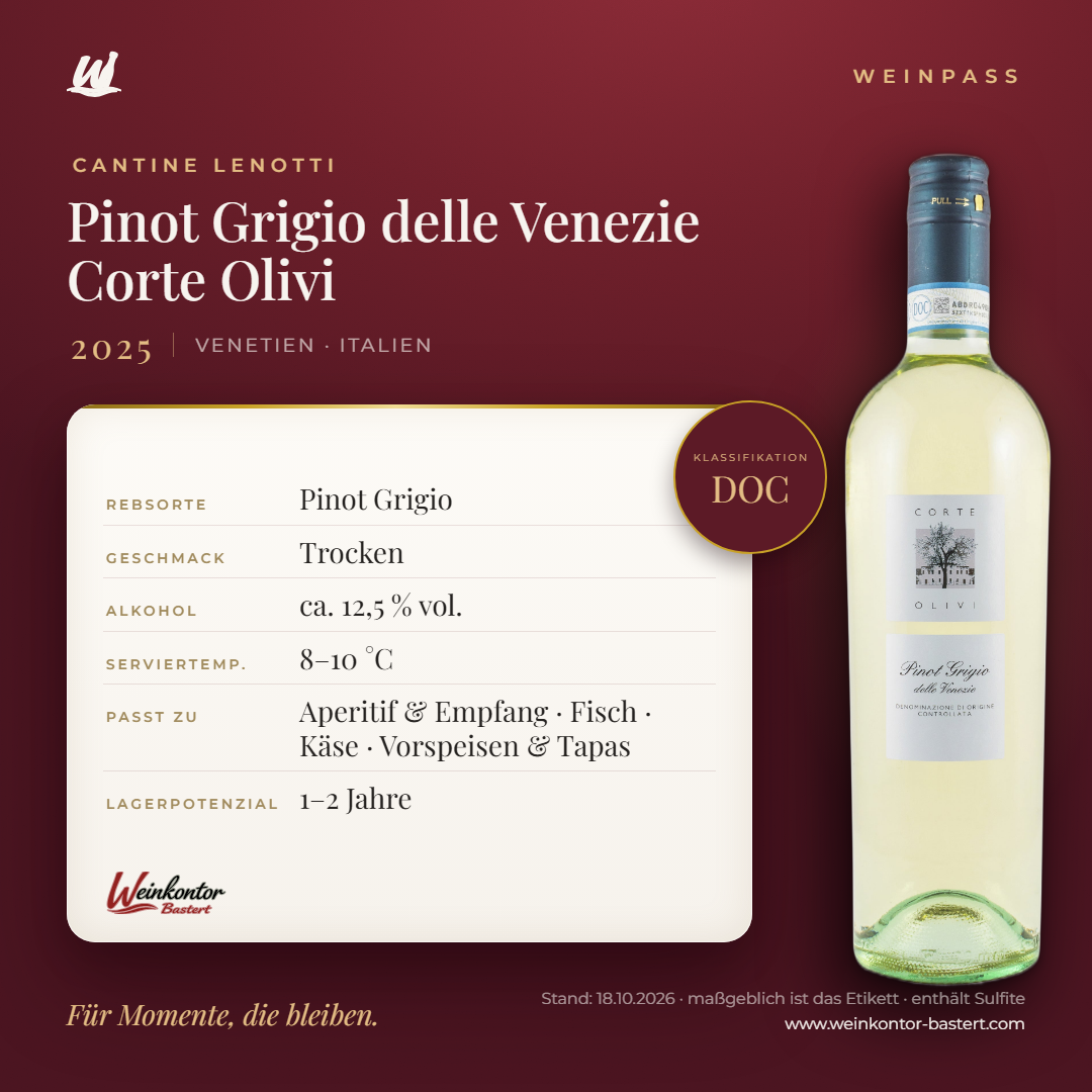 Pinot Grigio delle Venezie Corte Olivi Cantine Lenotti DOC – Venetien – Weinpass | Weinkontor Bastert