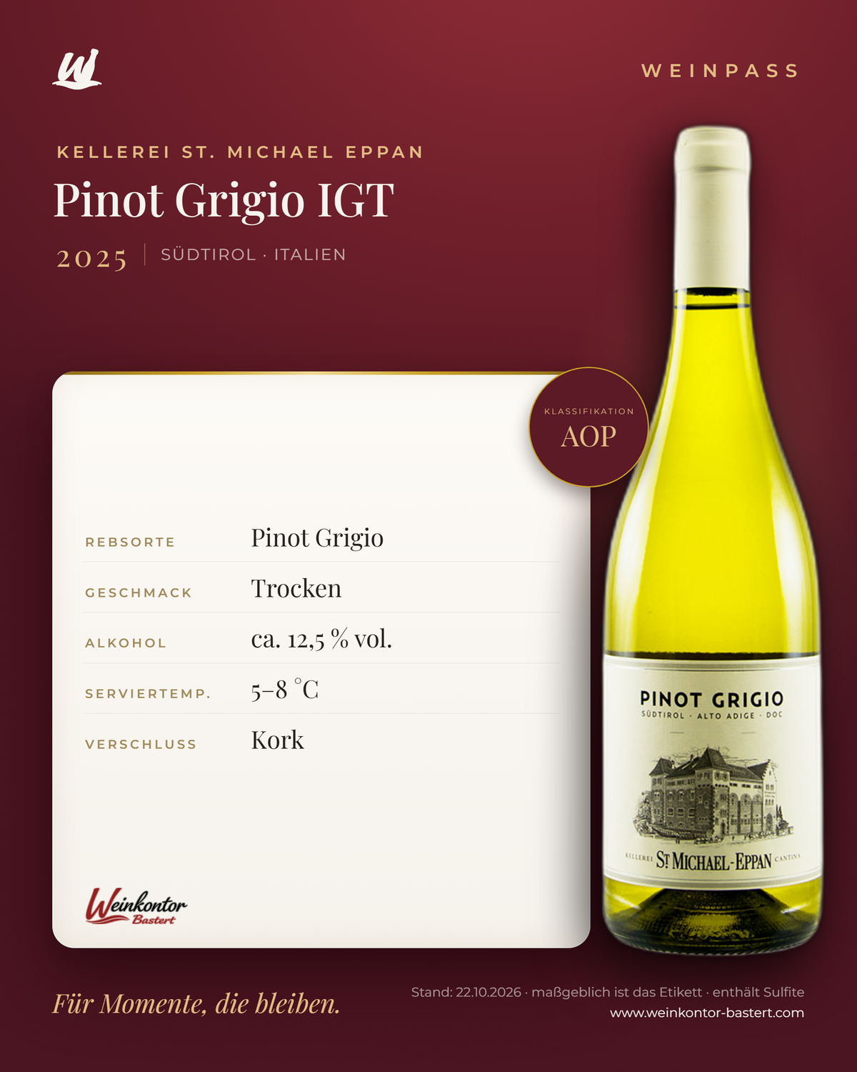 Pinot Grigio IGT Kellerei St. Michael Eppan AOP – Südtirol – Weinpass | Weinkontor Bastert