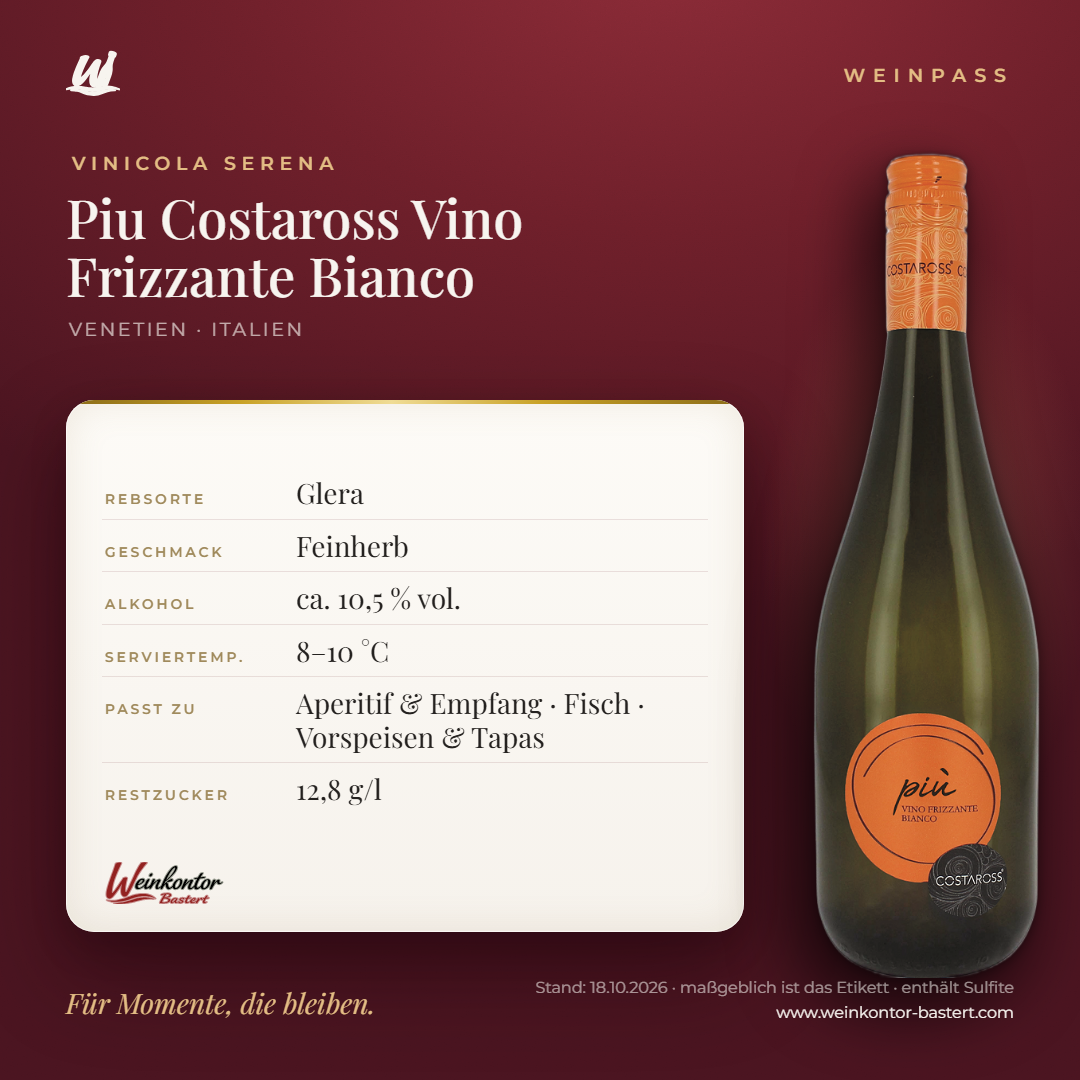 Piu Costaross Vino Frizzante Bianco Vinicola Serena – Venetien – Weinpass | Weinkontor Bastert