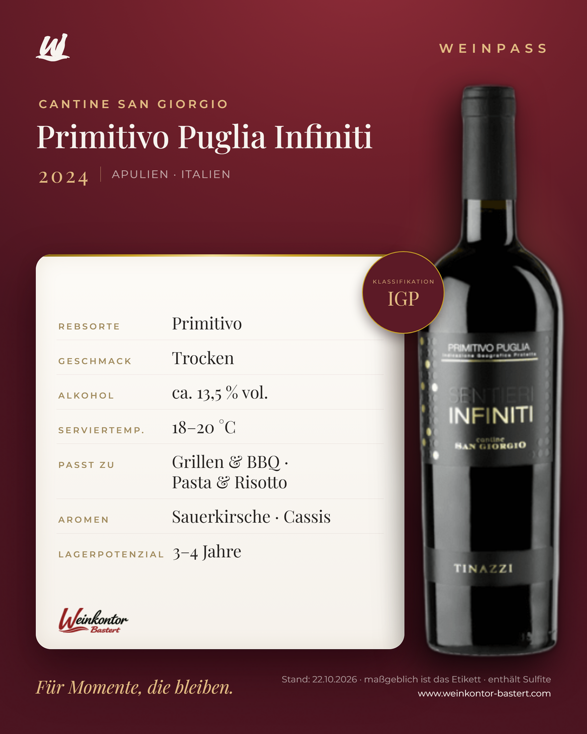 Primitivo Puglia Infiniti Cantine San Giorgio IGP – Apulien – Weinpass | Weinkontor Bastert