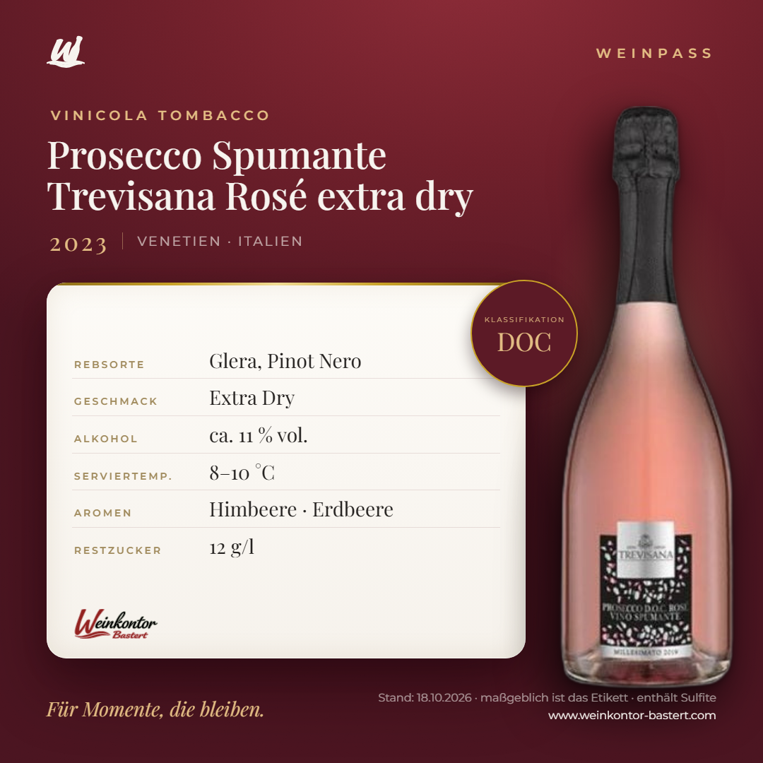 Prosecco Spumante Trevisana DOC Rosé extra dry Vinicola Tombacco – Venetien – Weinpass | Weinkontor Bastert