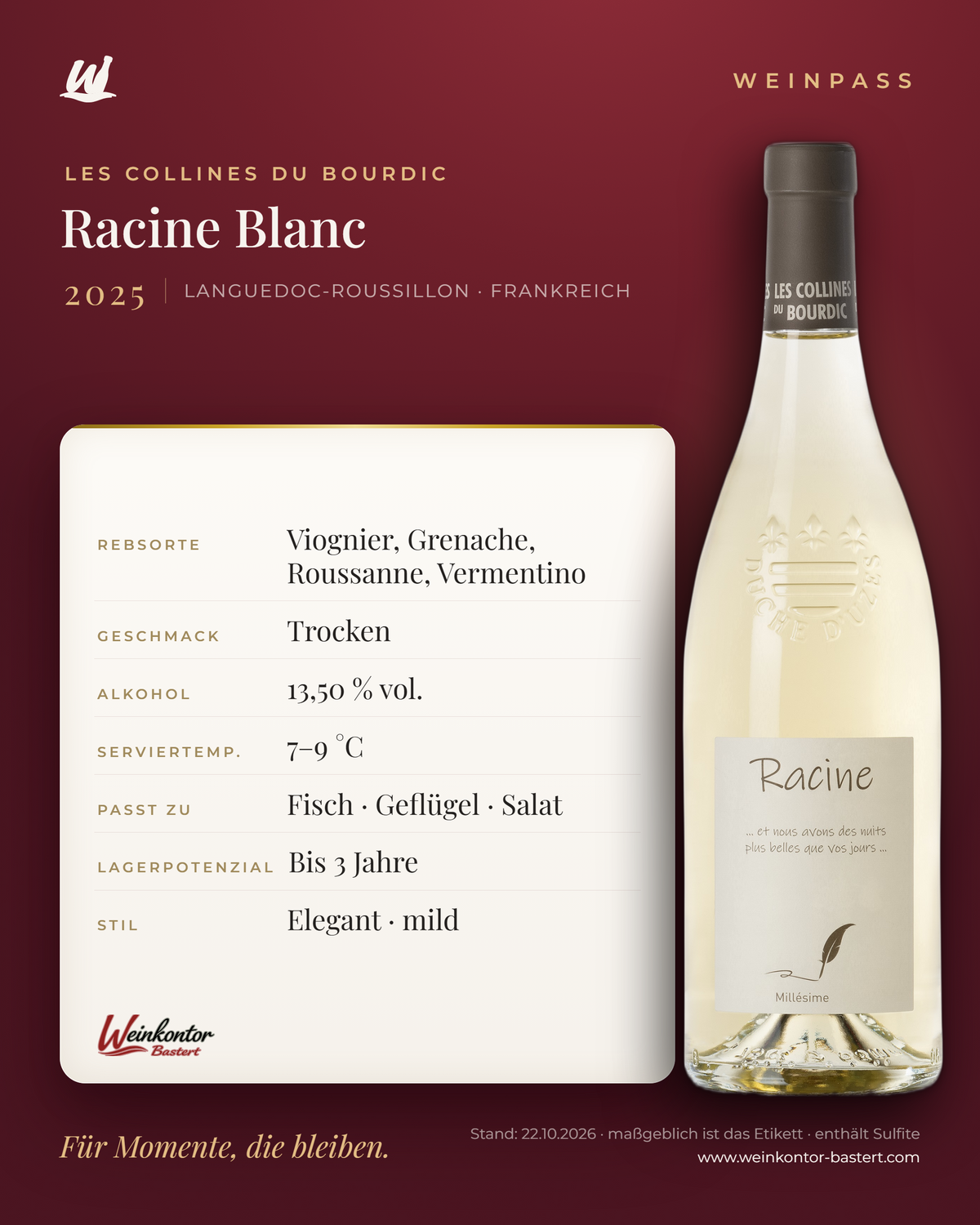 Racine Blanc Les Collines du Bourdic – Languedoc-Roussillon – Weinpass | Weinkontor Bastert
