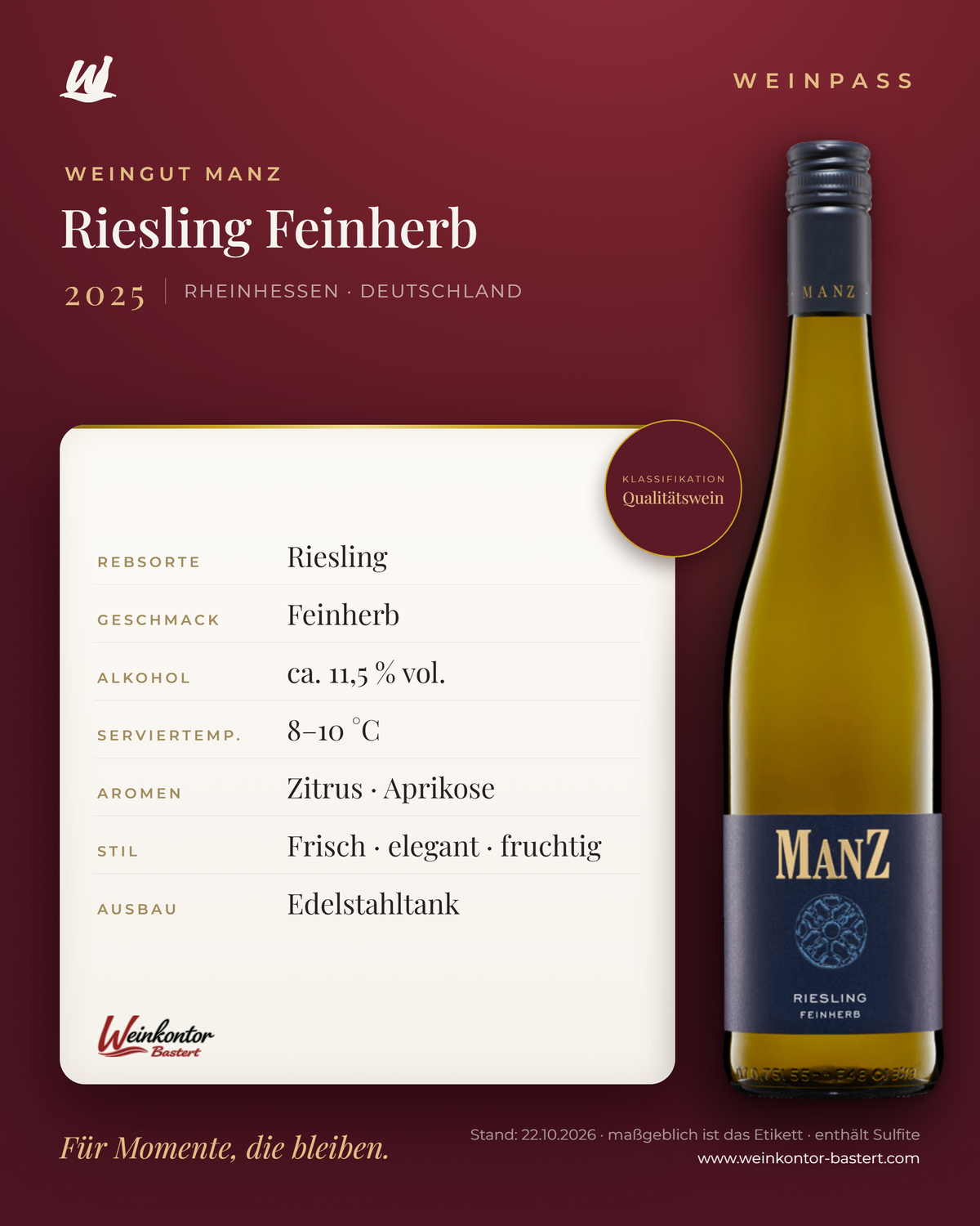 Riesling Feinherb Manz 6er-Karton – Rheinhessen – Weinpass | Weinkontor Bastert