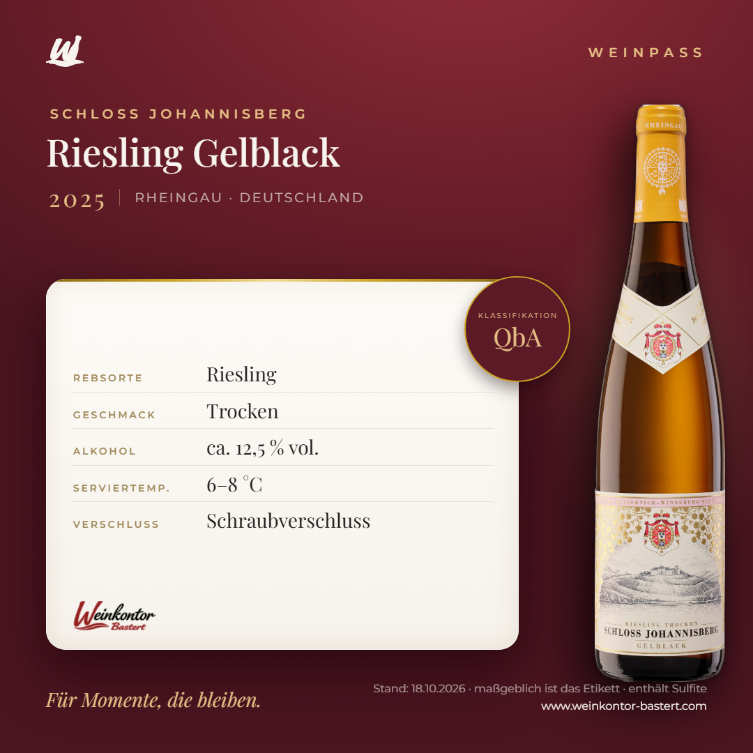 Riesling Gelblack Schloss Johannisberg QbA – Rheingau – Weinpass | Weinkontor Bastert