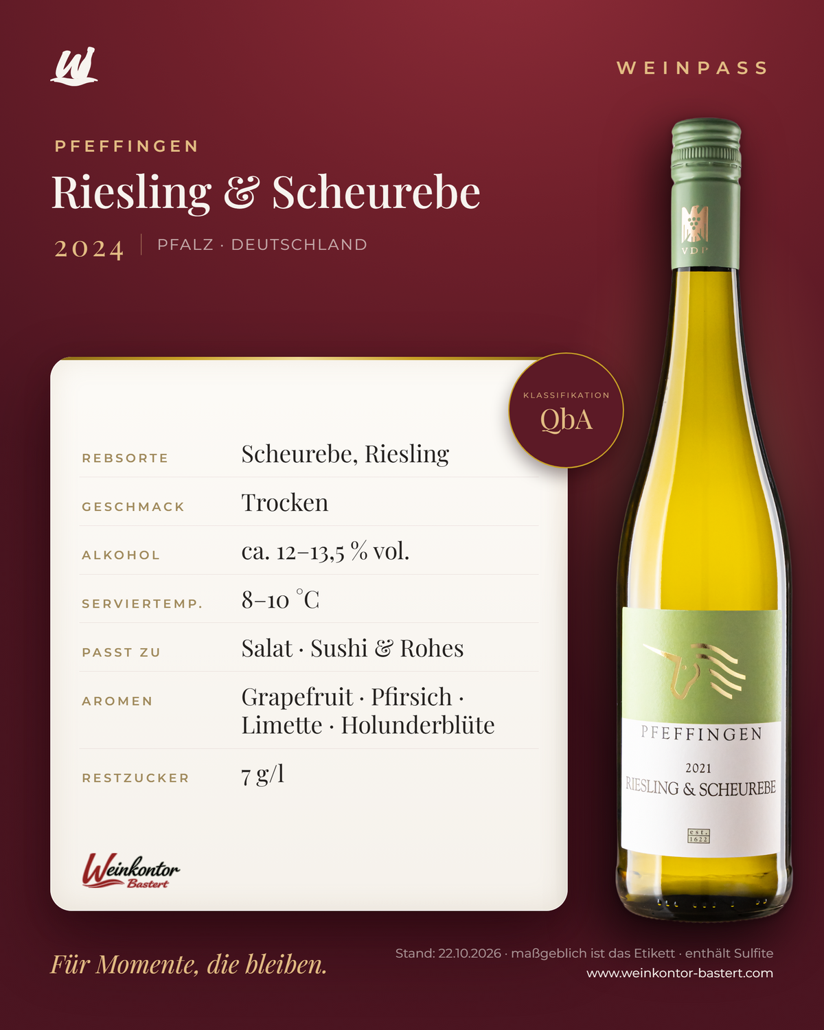 Riesling & Scheurebe Pfeffingen QbA – Pfalz – Weinpass | Weinkontor Bastert