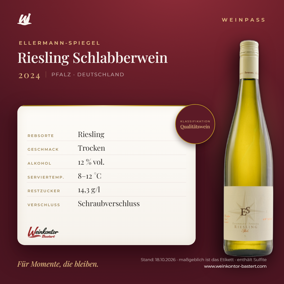 Ellermann-Spiegel Riesling Schlabberwein – Pfalz – Weinpass | Weinkontor Bastert