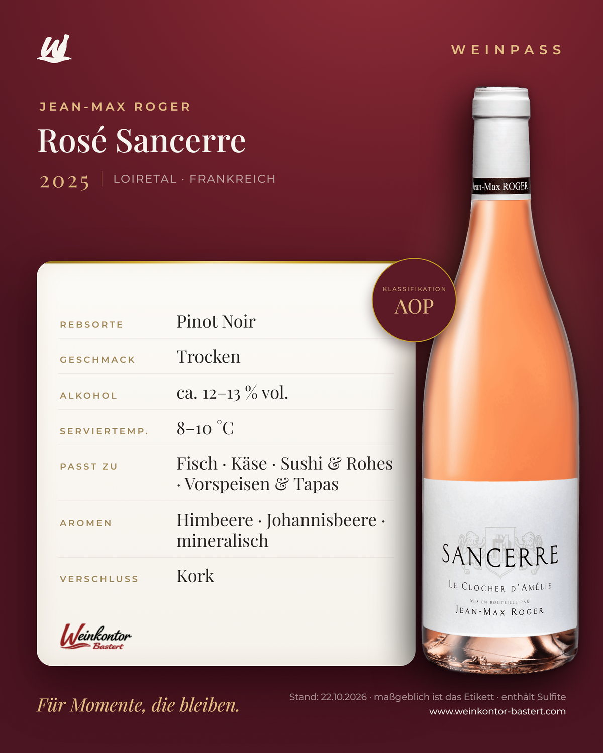 Rosé Sancerre AOP Jean-Max Roger – Loiretal – Weinpass | Weinkontor Bastert