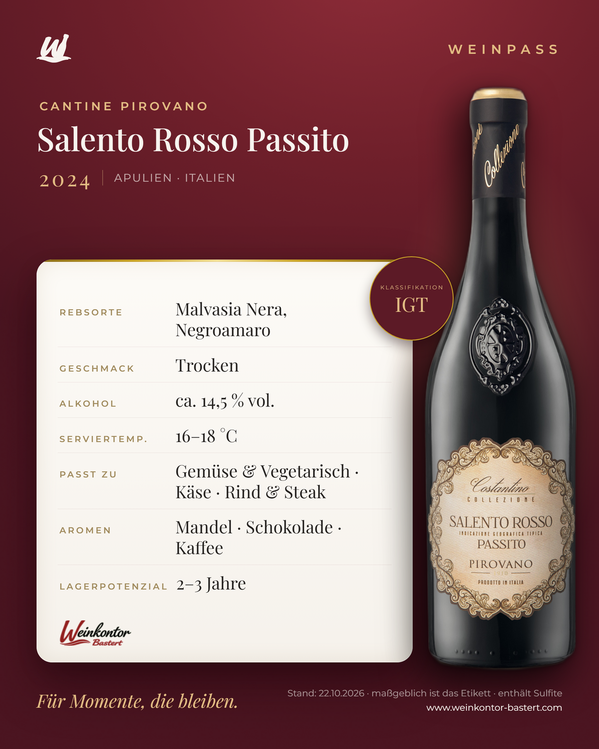Salento Rosso Passito Cantine Pirovano IGT – Apulien – Weinpass | Weinkontor Bastert