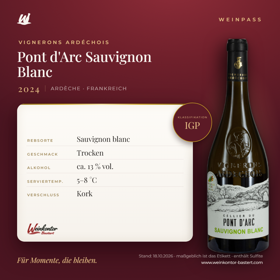 Pont d'Arc Sauvignon Blanc Vignerons Ardéchois IGP – Ardèche – Weinpass | Weinkontor Bastert
