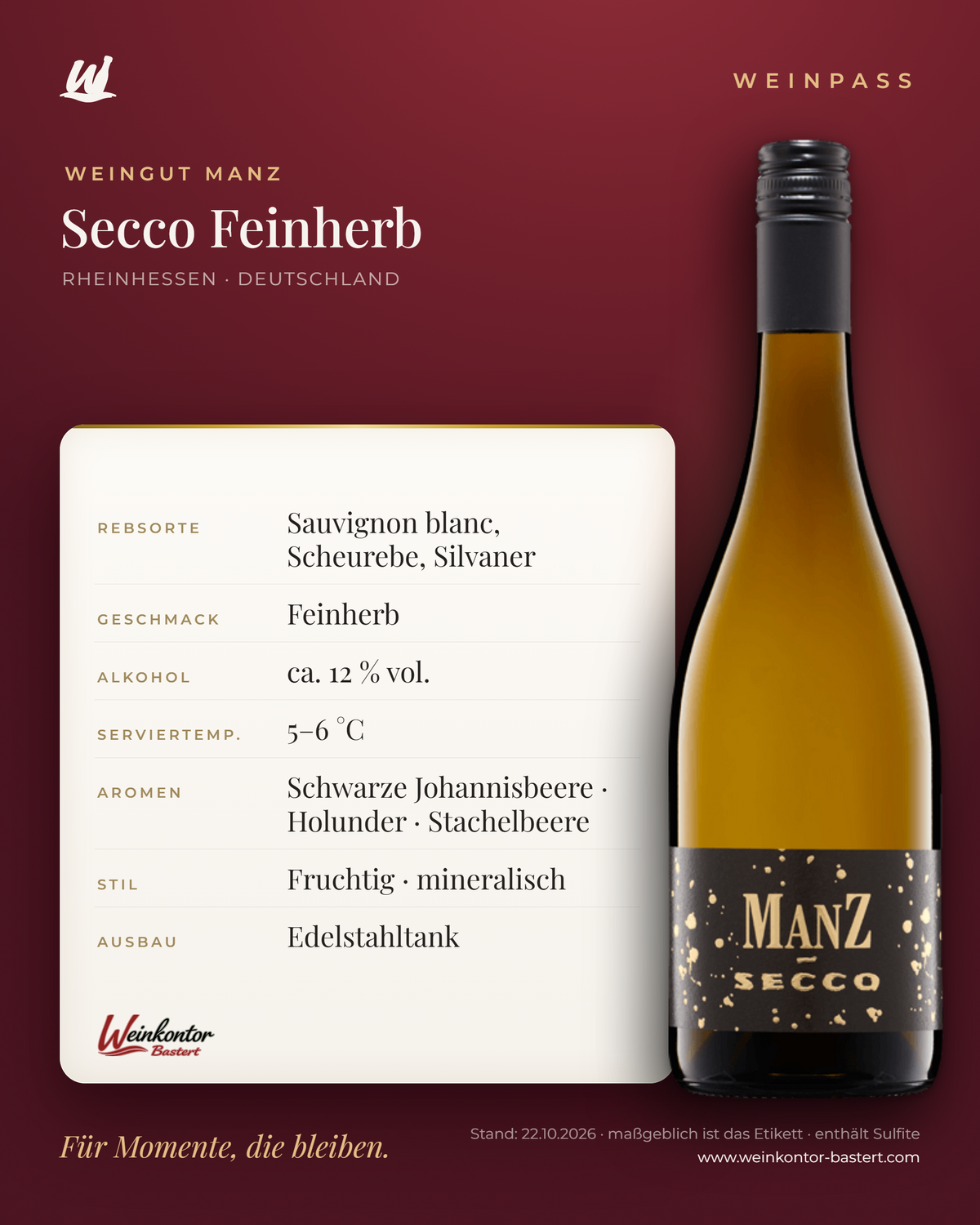 Secco Feinherb Manz 6er-Karton – Rheinhessen – Weinpass | Weinkontor Bastert