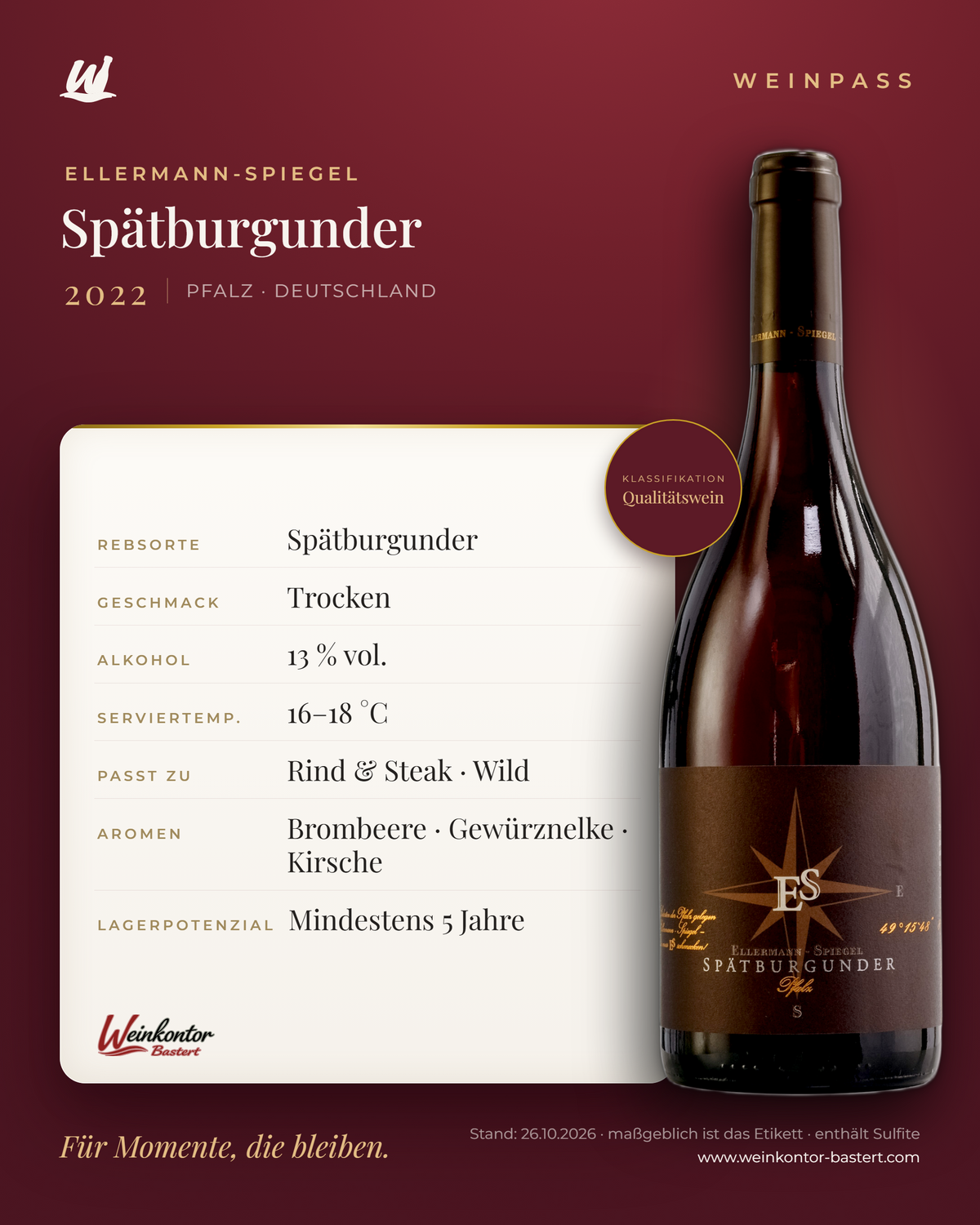 Spätburgunder Ellermann-Spiegel – Pfalz – Weinpass | Weinkontor Bastert