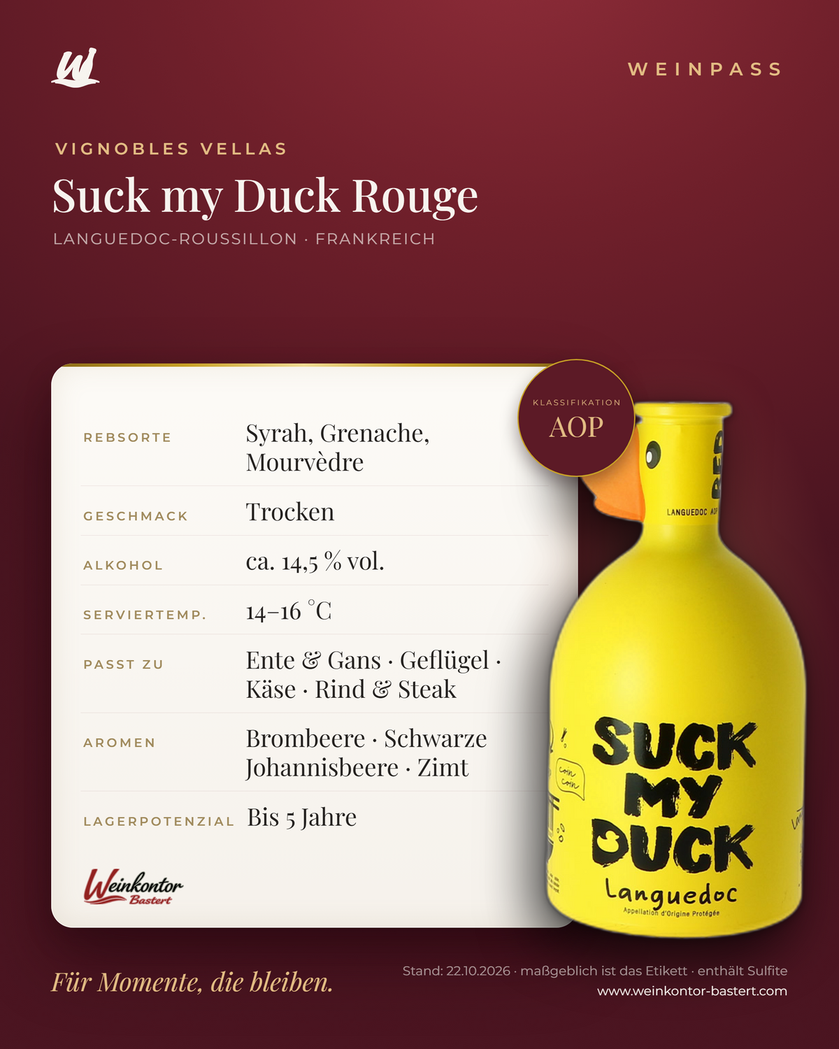 Suck my Duck Rouge Vignobles Vellas – Languedoc-Roussillon – Weinpass | Weinkontor Bastert
