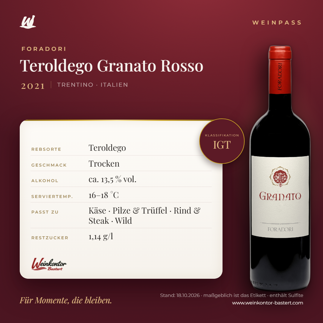 Teroldego Granato Rosso Foradori IGT – Trentino – Weinpass | Weinkontor Bastert