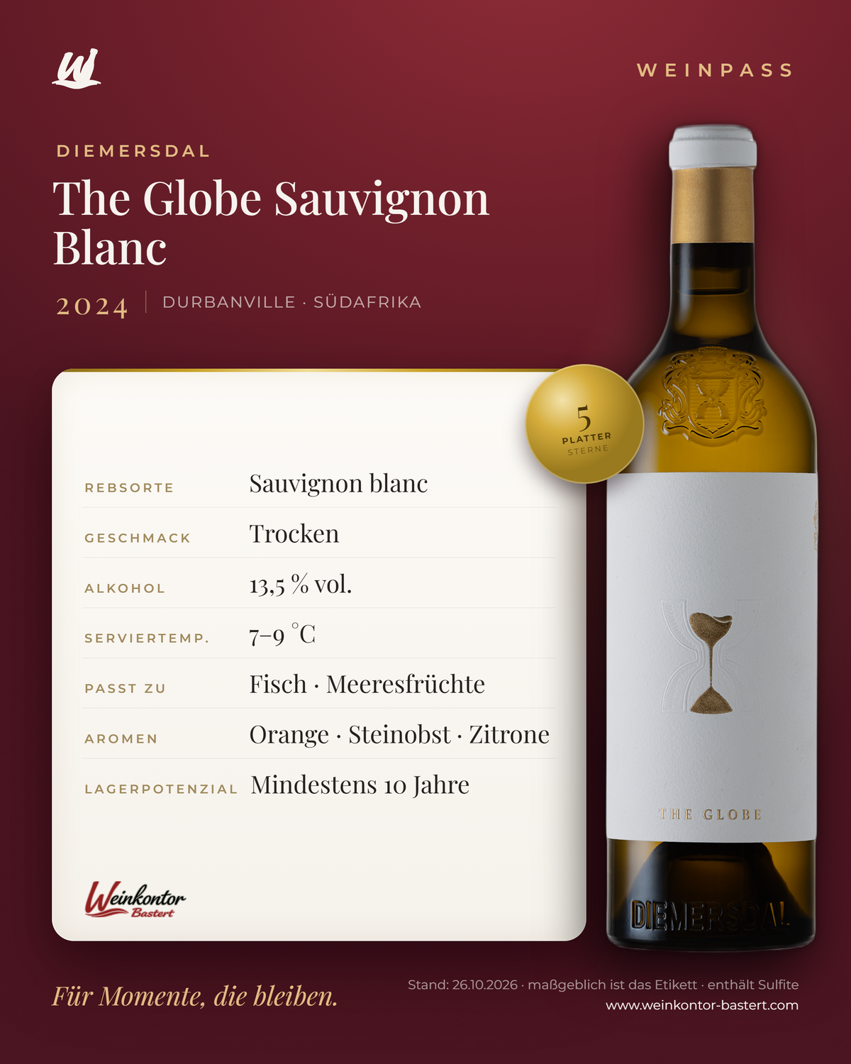 The Globe Sauvignon Blanc Diemersdal – Durbanville – Weinpass | Weinkontor Bastert