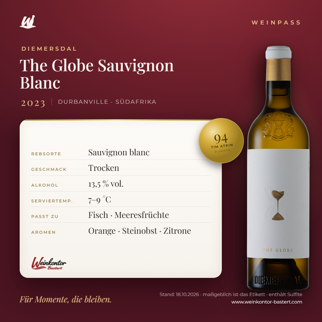 The Globe Sauvignon Blanc Diemersdal – Durbanville – Weinpass | Weinkontor Bastert