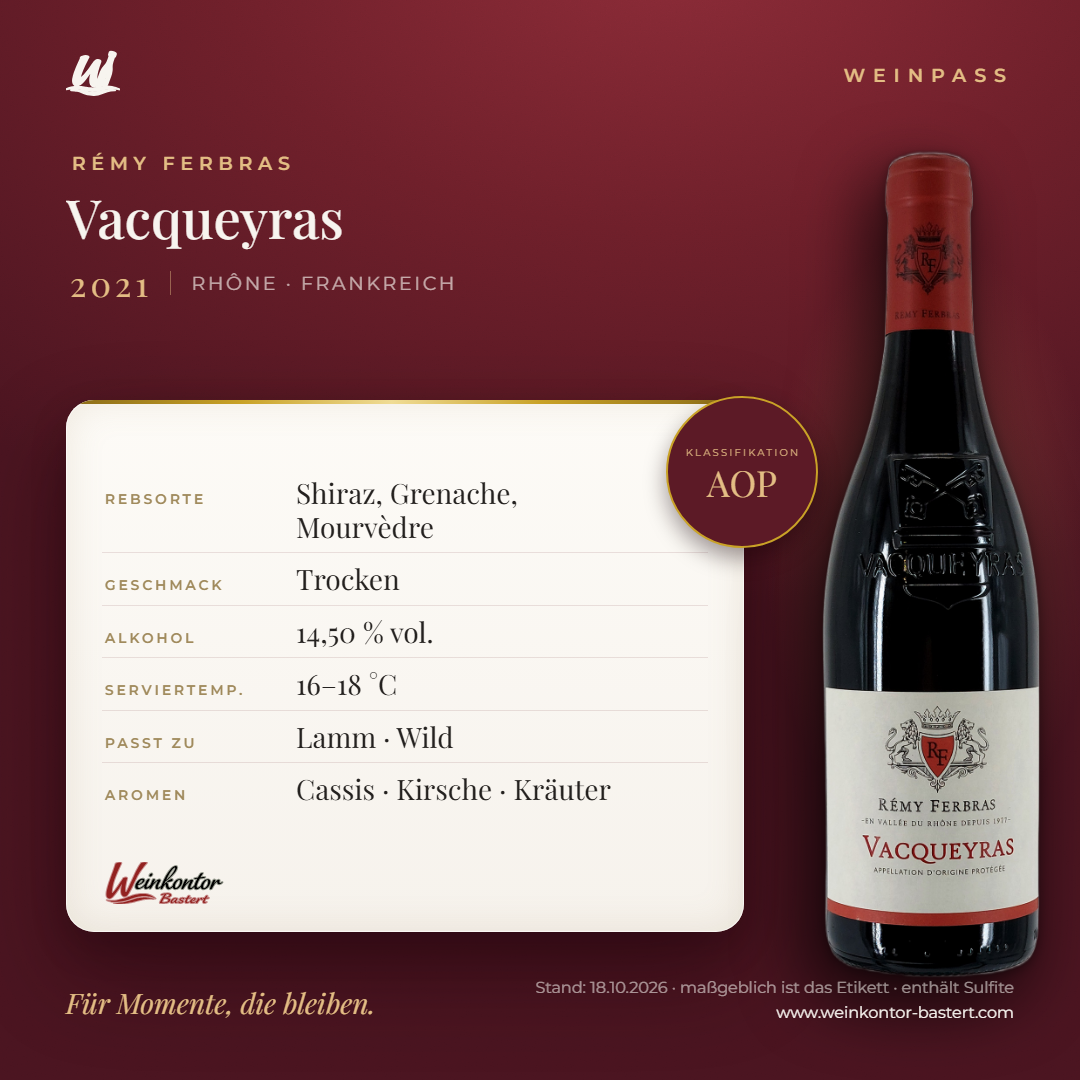 Vacqueyras Rémy Ferbras – Rhône – Weinpass | Weinkontor Bastert