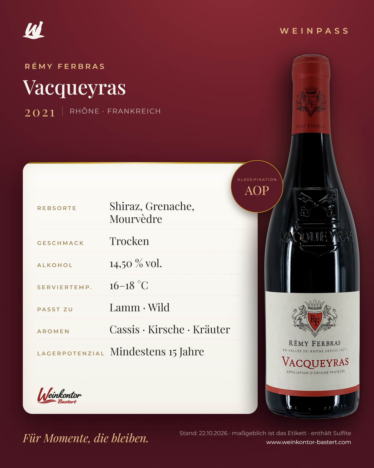 Vacqueyras Rémy Ferbras – Rhône – Weinpass | Weinkontor Bastert